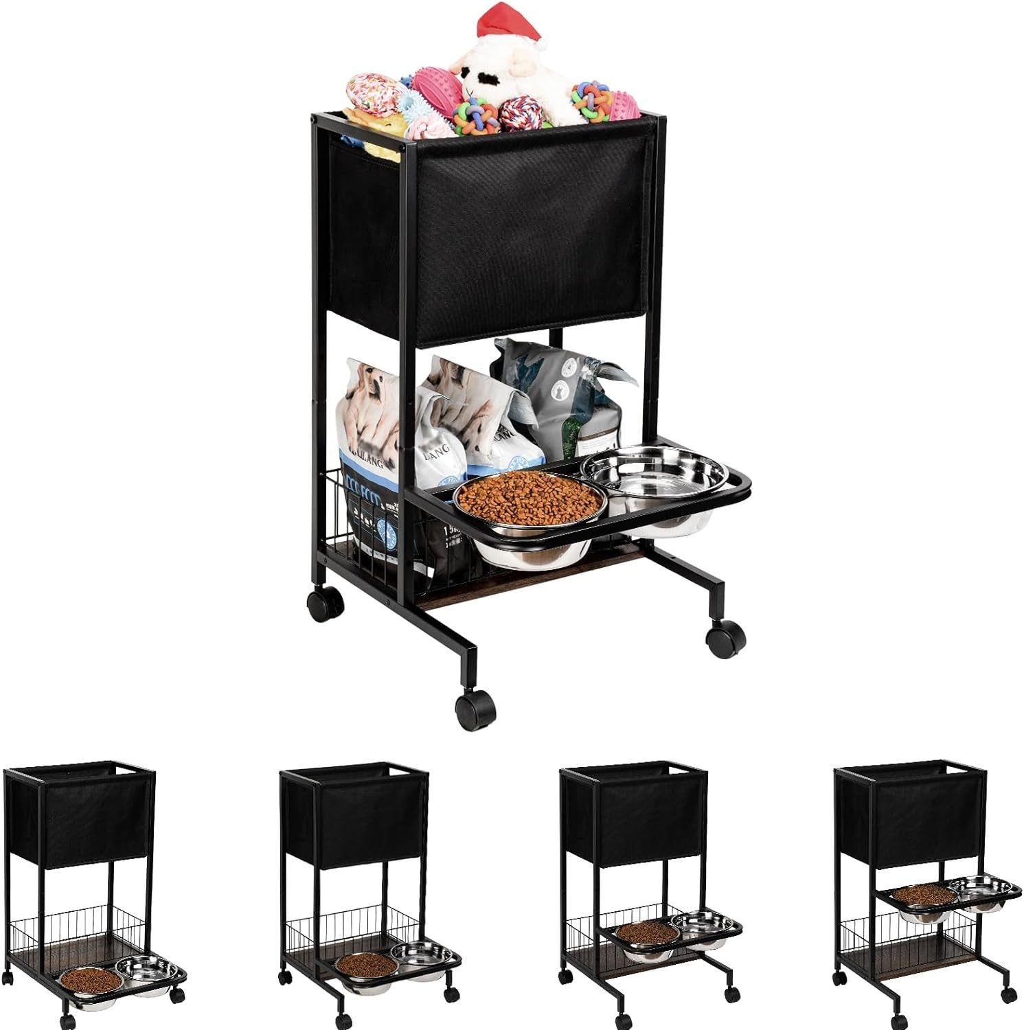 Emfogoo Futternapf erhöhte Hundefutterstation mit integriertem Spielzeuglager, Metall