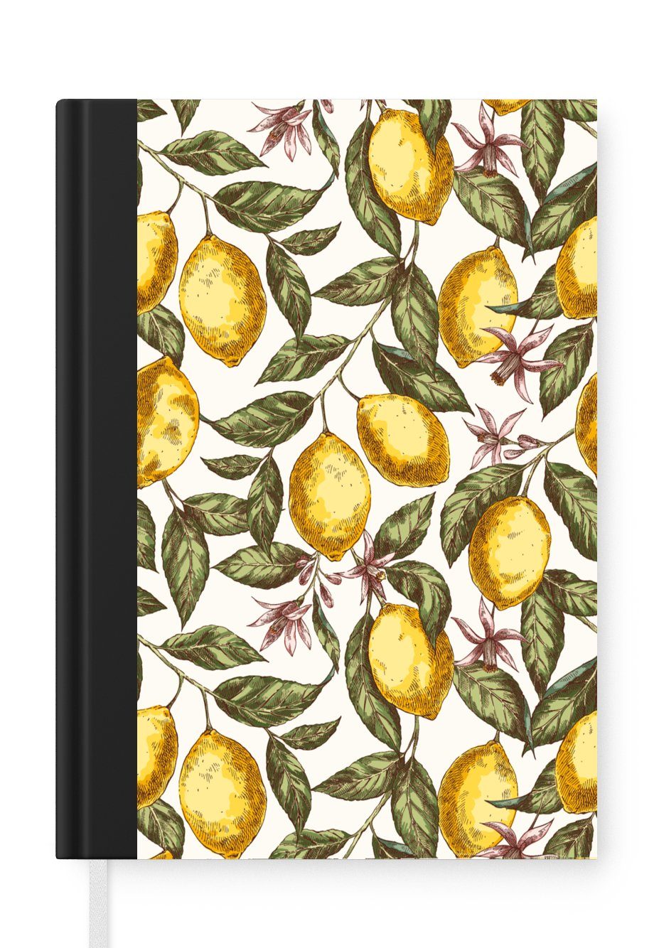 MuchoWow Notizbuch Muster - Blumen - Zitrusfrüchte, Journal, Merkzettel, Tagebuch, Notizheft, A5, 98 Seiten, Haushaltsbuch
