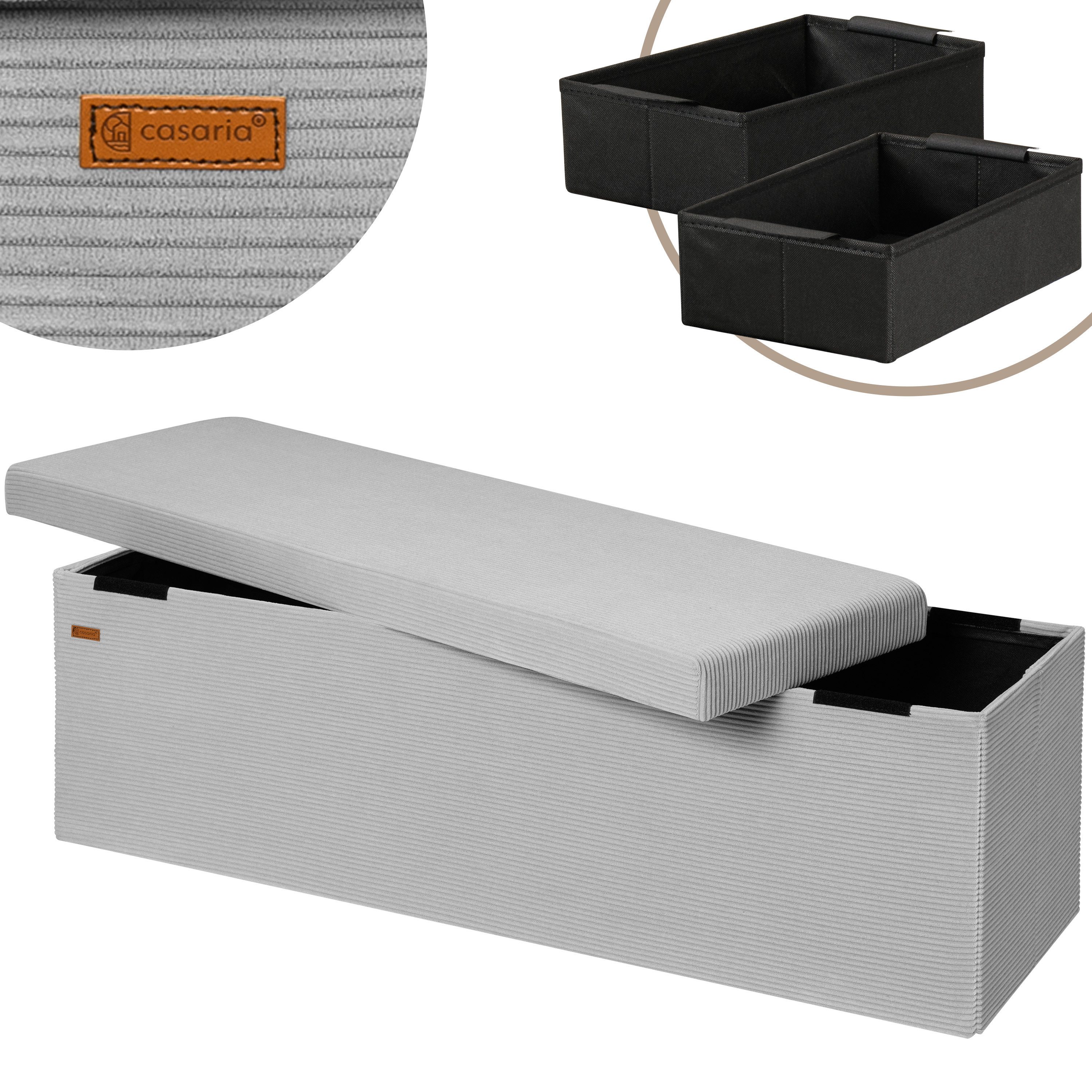 Casaria Sitzbank, Cord Grau Faltbar inkl. Boxen 114x38cm 300kg Belastbarkeit Wohnzimmer