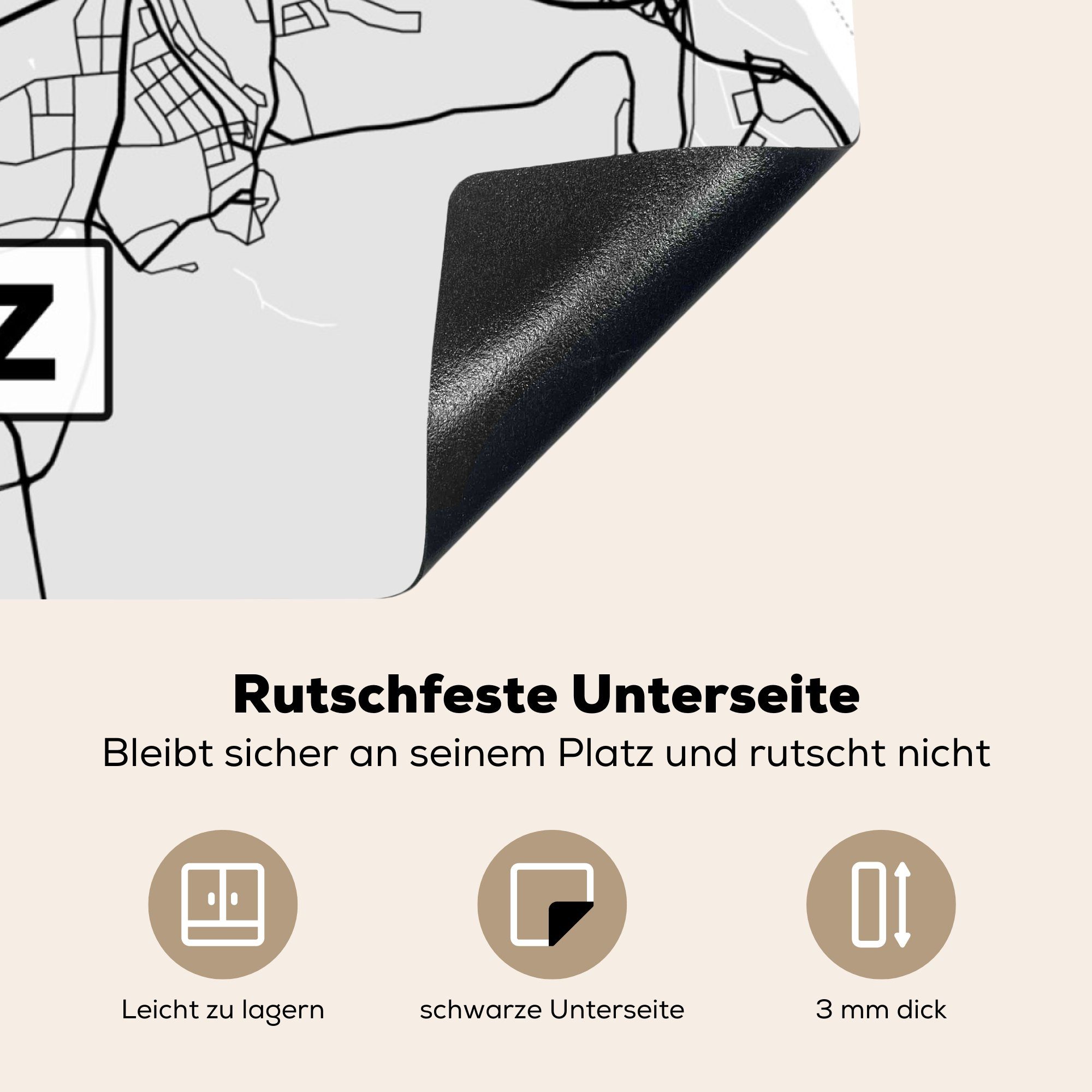 tlg), Herdblende-/Abdeckplatte - für 78x78 küche - Karte Deutschland, Stadtplan Arbeitsplatte Ceranfeldabdeckung, - (1 Vinyl, MuchoWow Mainz cm,