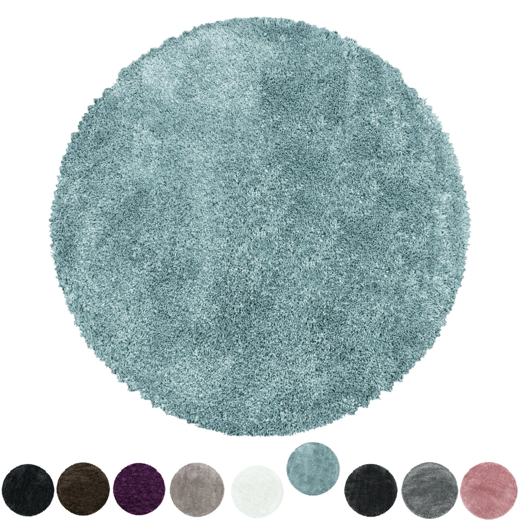 Hochflor-Teppich Teppich Hochflorteppich Shaggy Unifarben kuschelig Wohnzimmer, Miovani, Rund, Höhe: 50 mm Blau | Shaggy-Teppiche