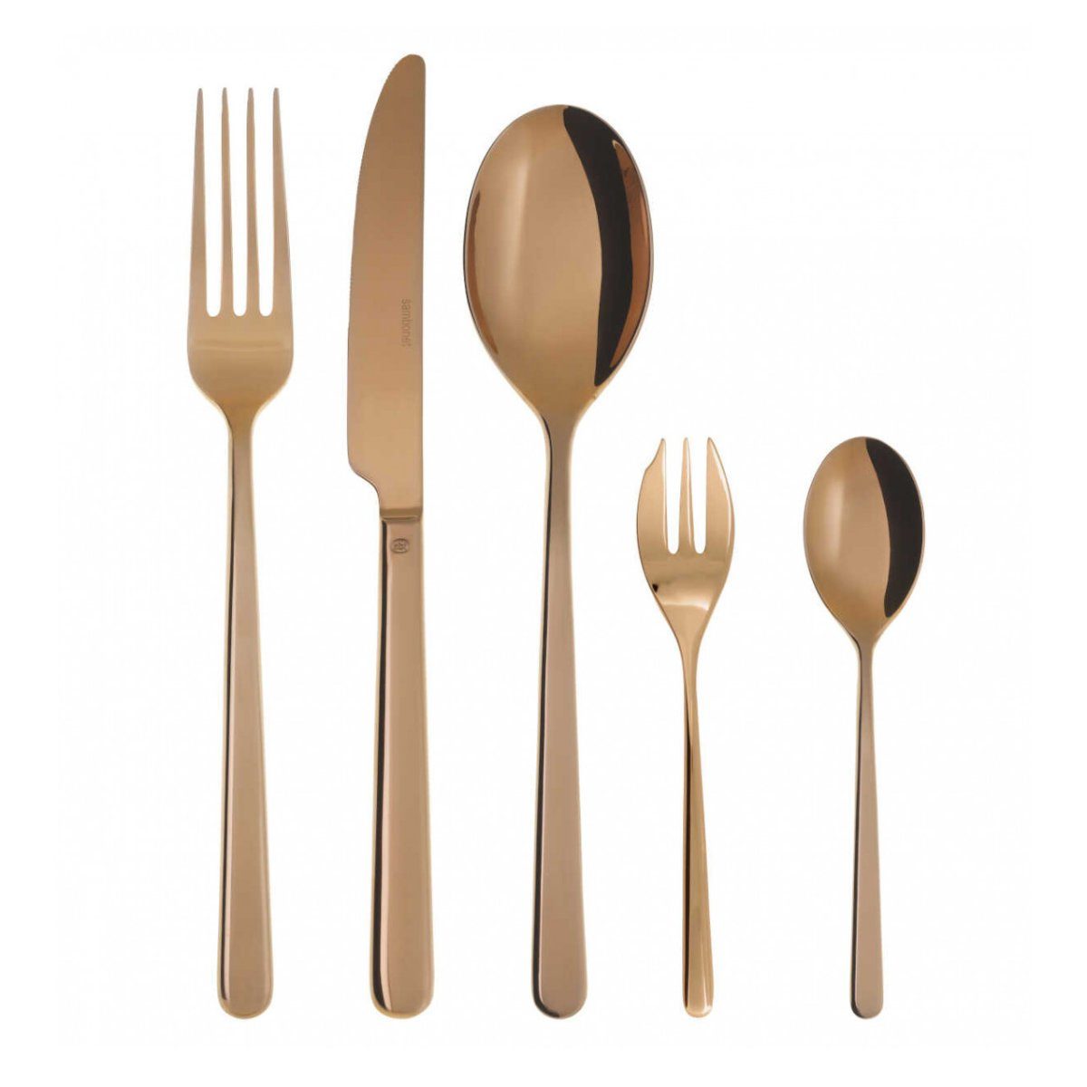 sambonet Besteck-Set Linear Edelstahl / PVD Kupfer, 6 Personen, rostfreier Edelstahl 18/10, Vollheft / Monoblock