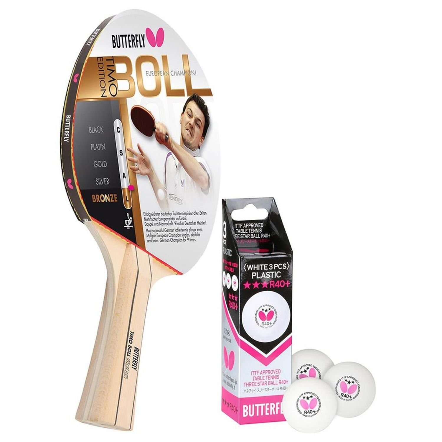 Butterfly Tischtennisschläger 1x Timo Boll Bronze 85010 + М'ячі, Tischtennis Ракетки Set Tischtennisset Table Tennis Bat Racket