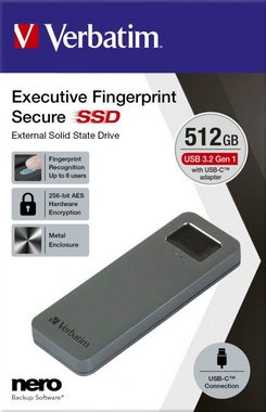 Verbatim Executive Fingerprint Secure externe SSD (512 GB) 2,5" 324 MB/S Lesegeschwindigkeit, 358 MB/S Schreibgeschwindigkeit