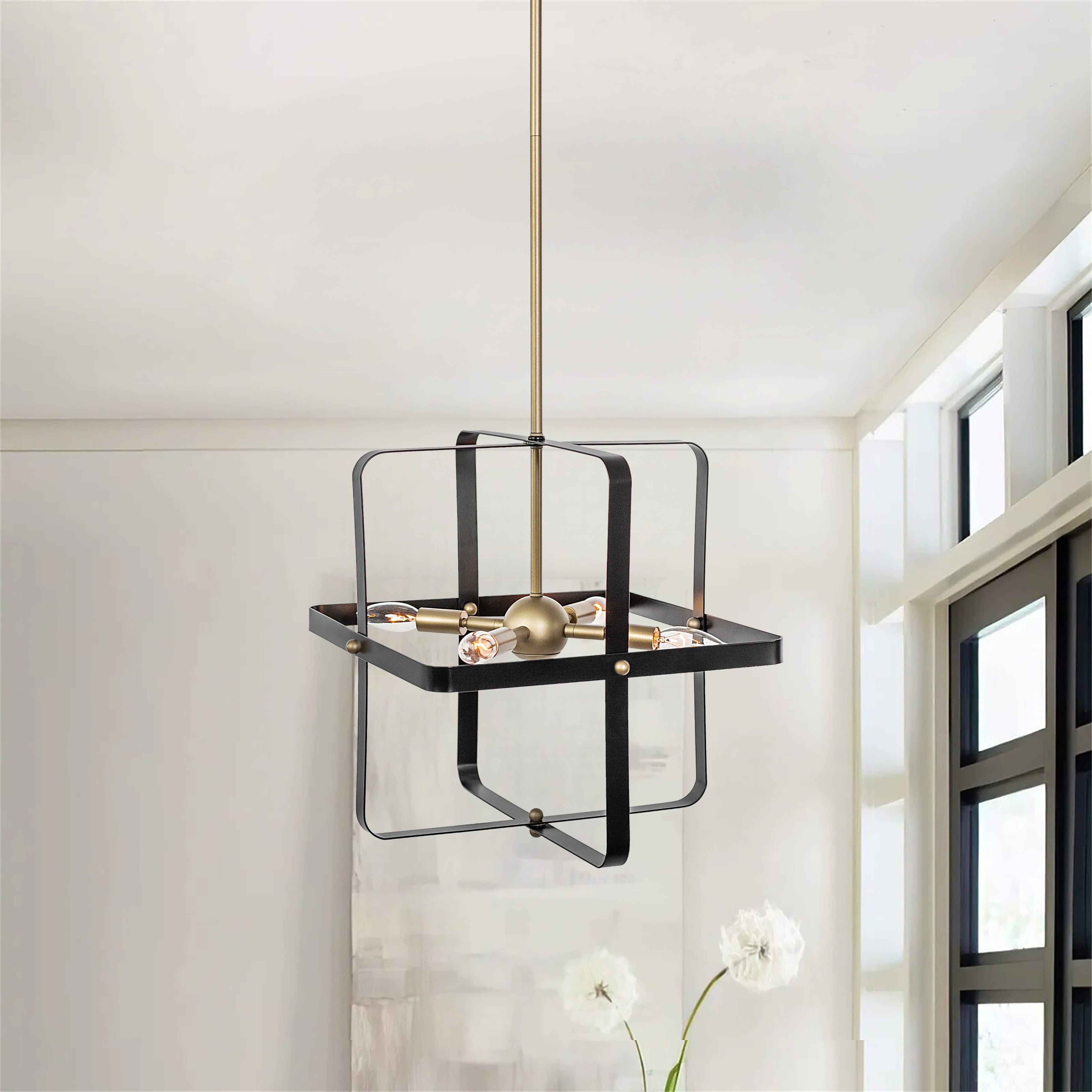 MLT&RIDDLE Pendelleuchte Schwarz Gold 4-flammig - Geometrische Laterne Vintage E14, ohne Leuchtmittel