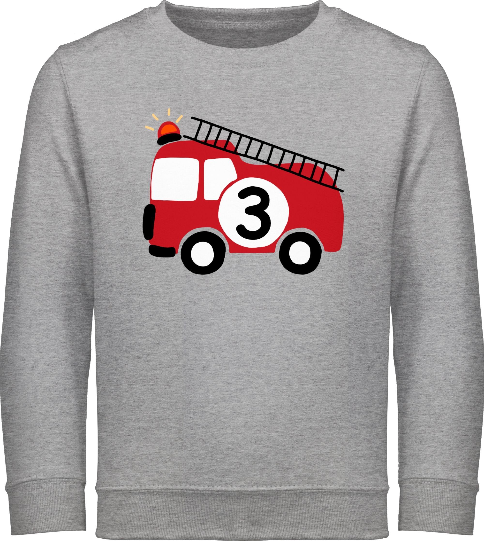 Shirtracer Sweatshirt Feuerwehr Auto Drei 3. Geburtstag 1 Grau meliert