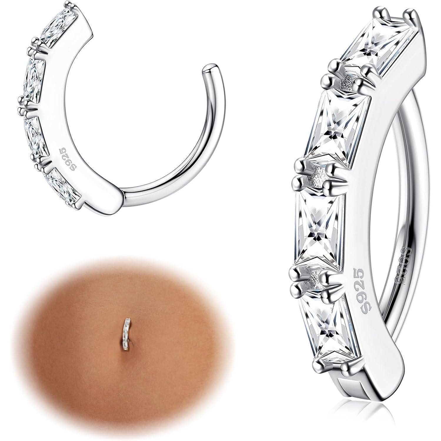 Bauchnabelpiercing 14G Bauchnabelpiercing Ring Damen Silber Cubic Zirkonia Piercing