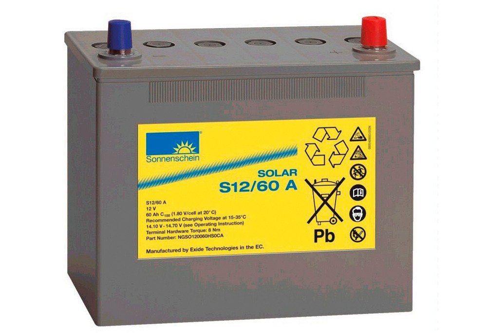 Sunset Solar-Gel-Batterie 60 Ah Solarakkus (12 V), Zum Anschluss von Solarmodulen und Stromsets | Standard-Akkus