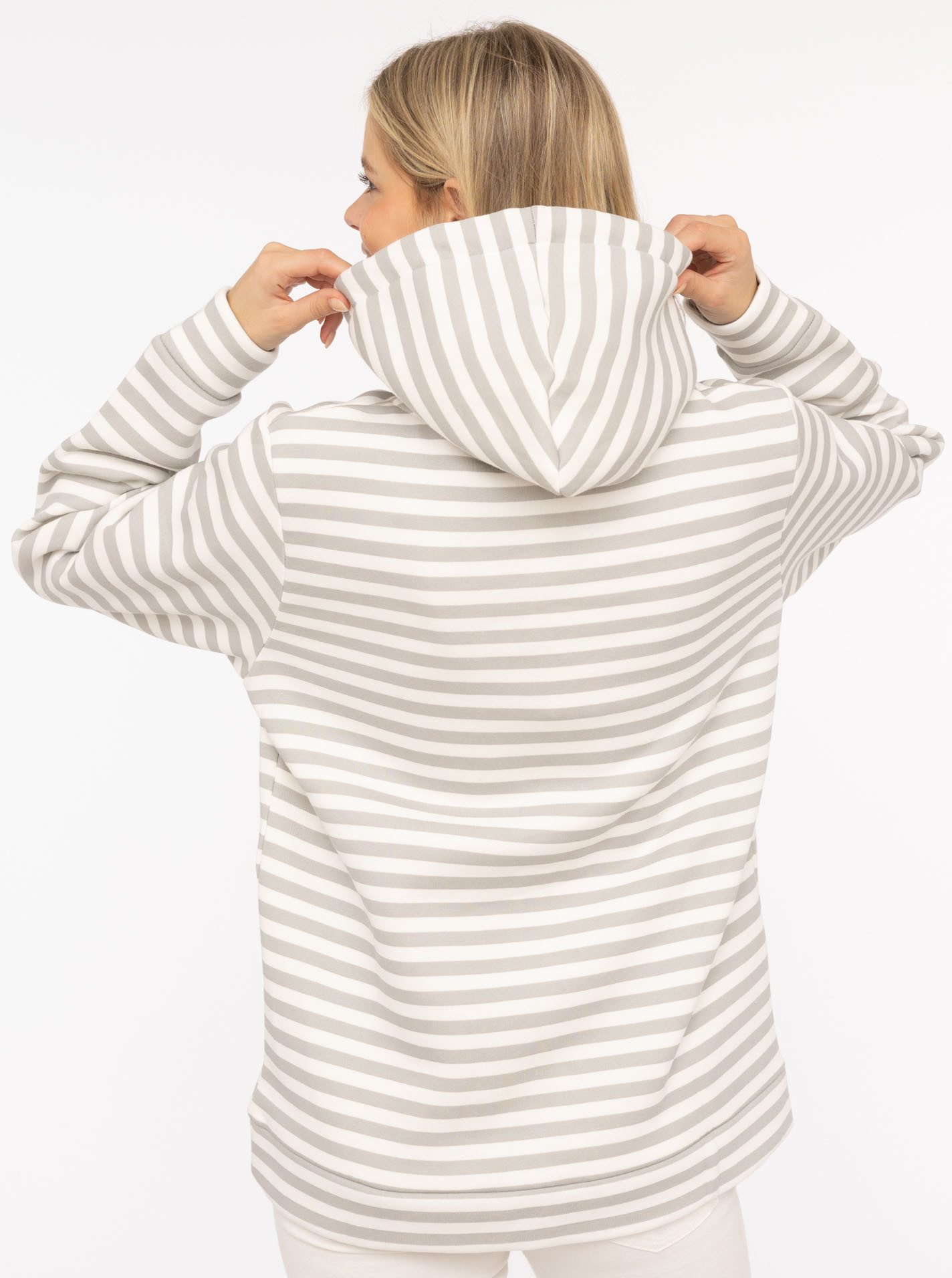 Zwillingsherz Kapuzensweatshirt "Streifen Moin" gestreift, große "MOIN"- und Anker -Stickerei, Tasche vorne