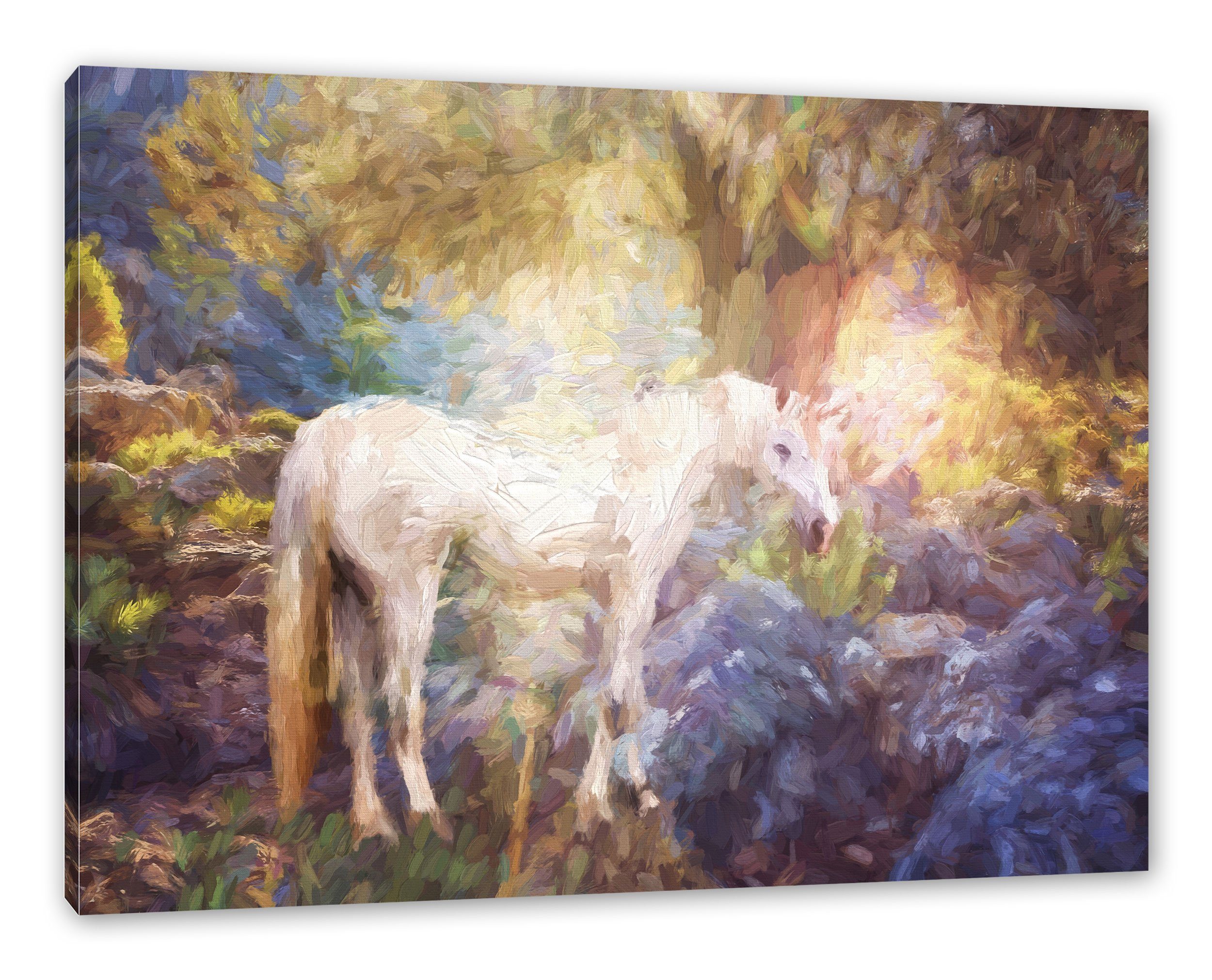 Pixxprint Leinwandbild wunderbares Kunst Einhorn Leinwandbild Einhorn St), wunderbares fertig Zackenaufhänger inkl. bespannt, (1 Kunst