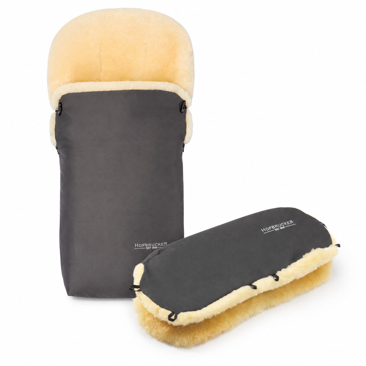 Hofbrucker seit 1948 Fußsack Hofbrucker Winter Lammfell Fußsack Putzi – Set mit Handwärmer