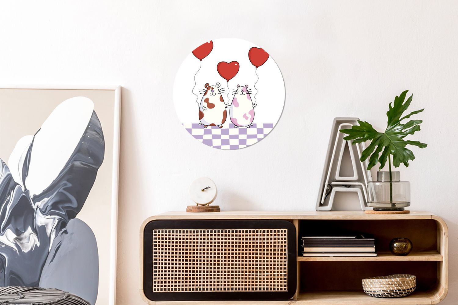 Eine Herz Wohnzimmer Illustration zwei (1 Rund, MuchoWow für Meerschweinchen Wandsticker Kinderzimmer, St), mit Tapetenaufkleber, Ballons Tapetenkreis