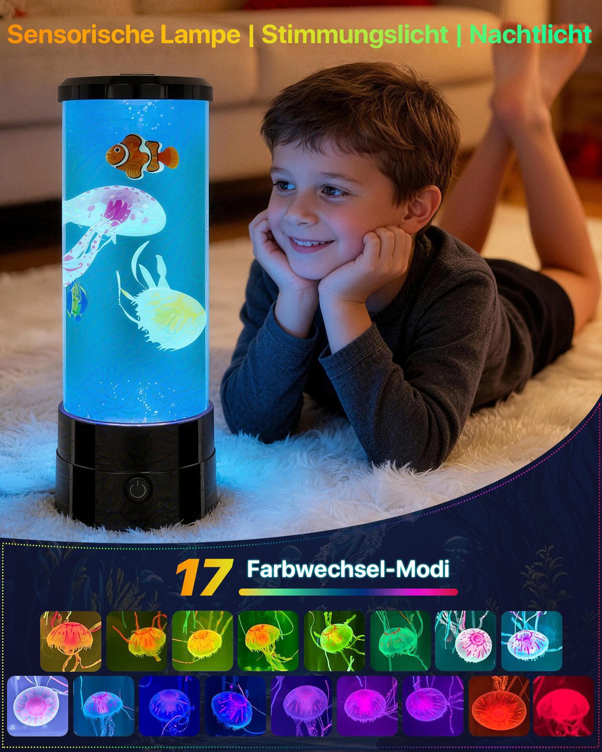 ANYSUN LED Nachtlicht Kinder Quallen Lampe mit 17 Farben & Fernbedienung, 4 Lichtmodi Jellyfish Lamp LED Quallen Aquarium Lampe Dekolicht