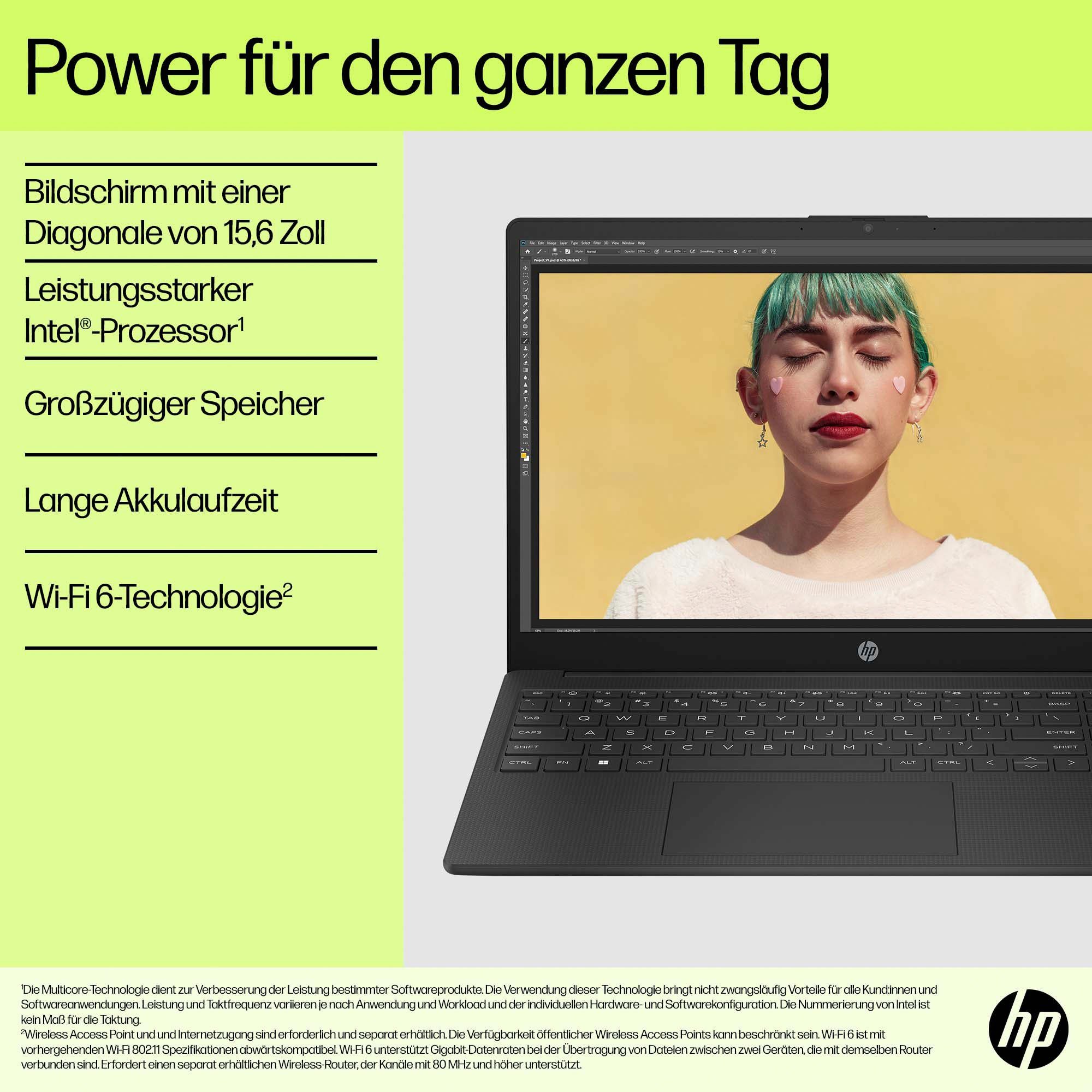 UHD Intel SSD) HP (39,6 Graphics, N100, Notebook cm/15,6 GB Celeron 15-fd0215ng 128 Zoll,