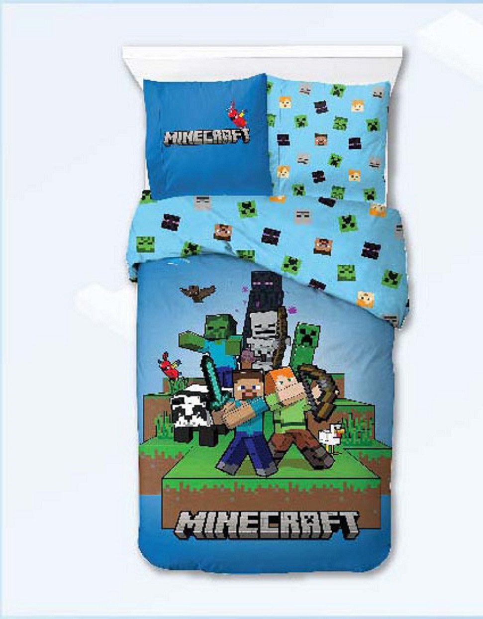 AY!Max Kinderbettwäsche Minecraft Wende Bettwäsche Set 2 tlg. 135 x 200 cm 80 x 80cm