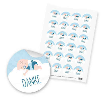 itenga Aufkleber itenga 24x Sticker "Danke / Baby auf Wolke" (Motiv 146) hellblau paste