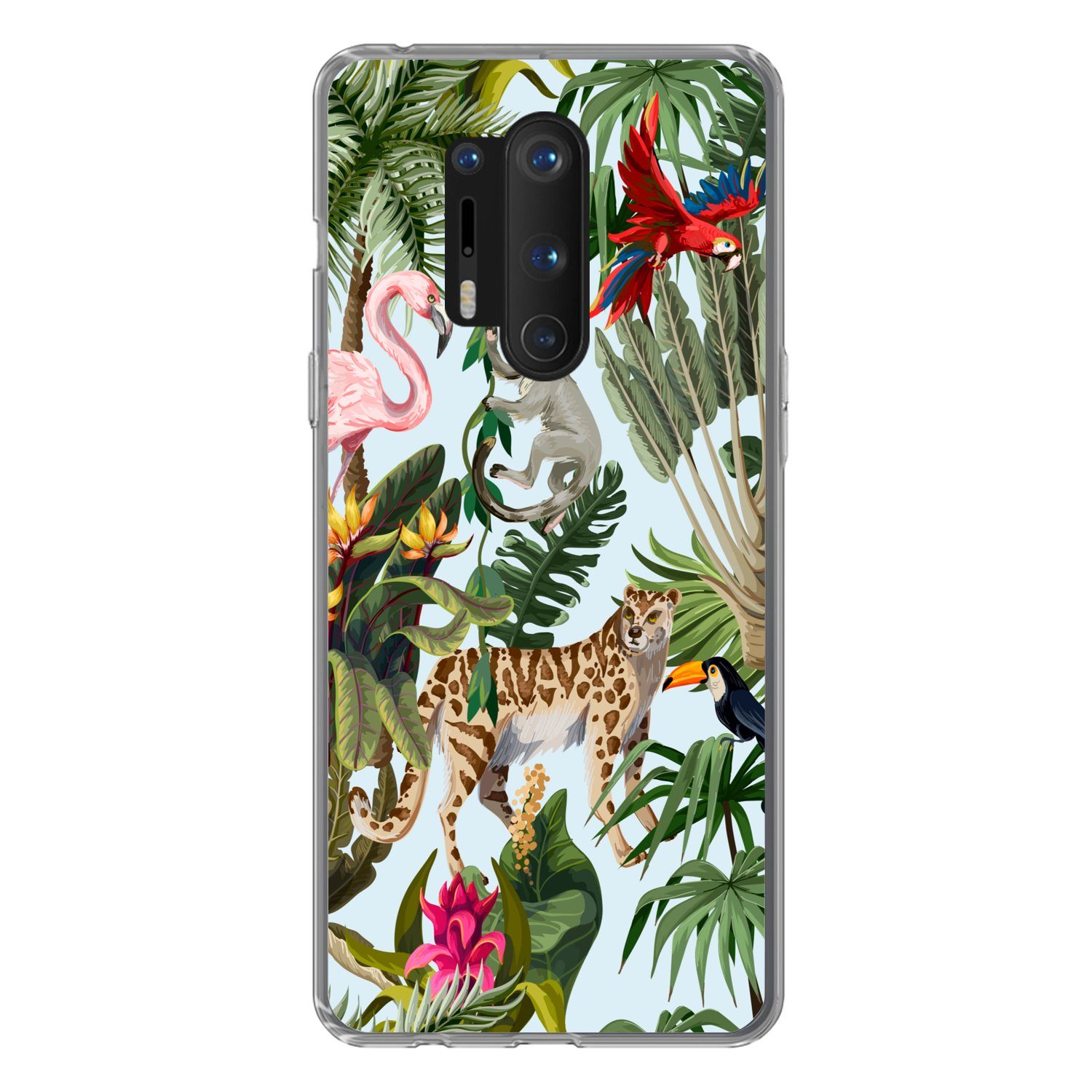 MuchoWow Handyhülle für OnePlus 8 Pro Dschungel - Tiere - Mädchen - Kinder - Jungen - Flam, Phone Case, Silikon, Schutzhülle Dünn