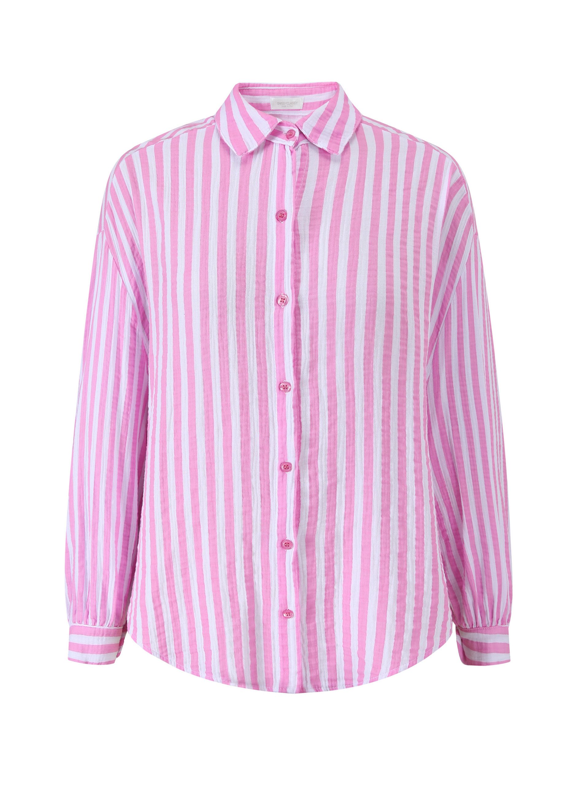 SASSYCLASSY Longbluse Musselin Bluse mit hellen Streifen für Damen Baumwoll günstig online kaufen