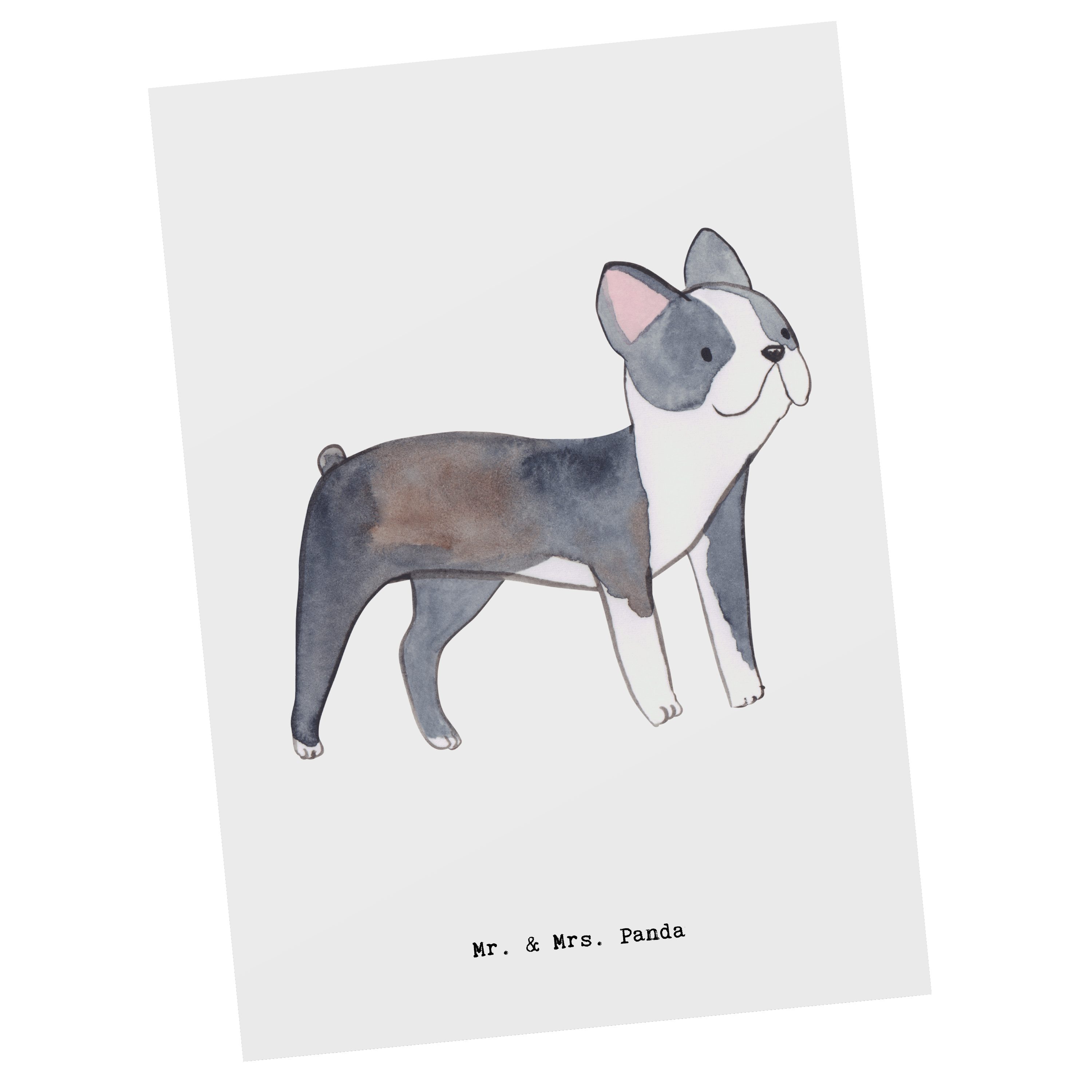 Mr. & Mrs. Panda Postkarte Boston Terrier Lebensretter - Weiß - Geschenk, Dankeskarte, Schenken