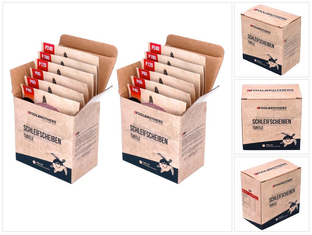 Toolbrothers Schleifscheibe TURTLE Schleifset 2 Packungen 120x Schleifscheiben 125mm Klett 8 Loch