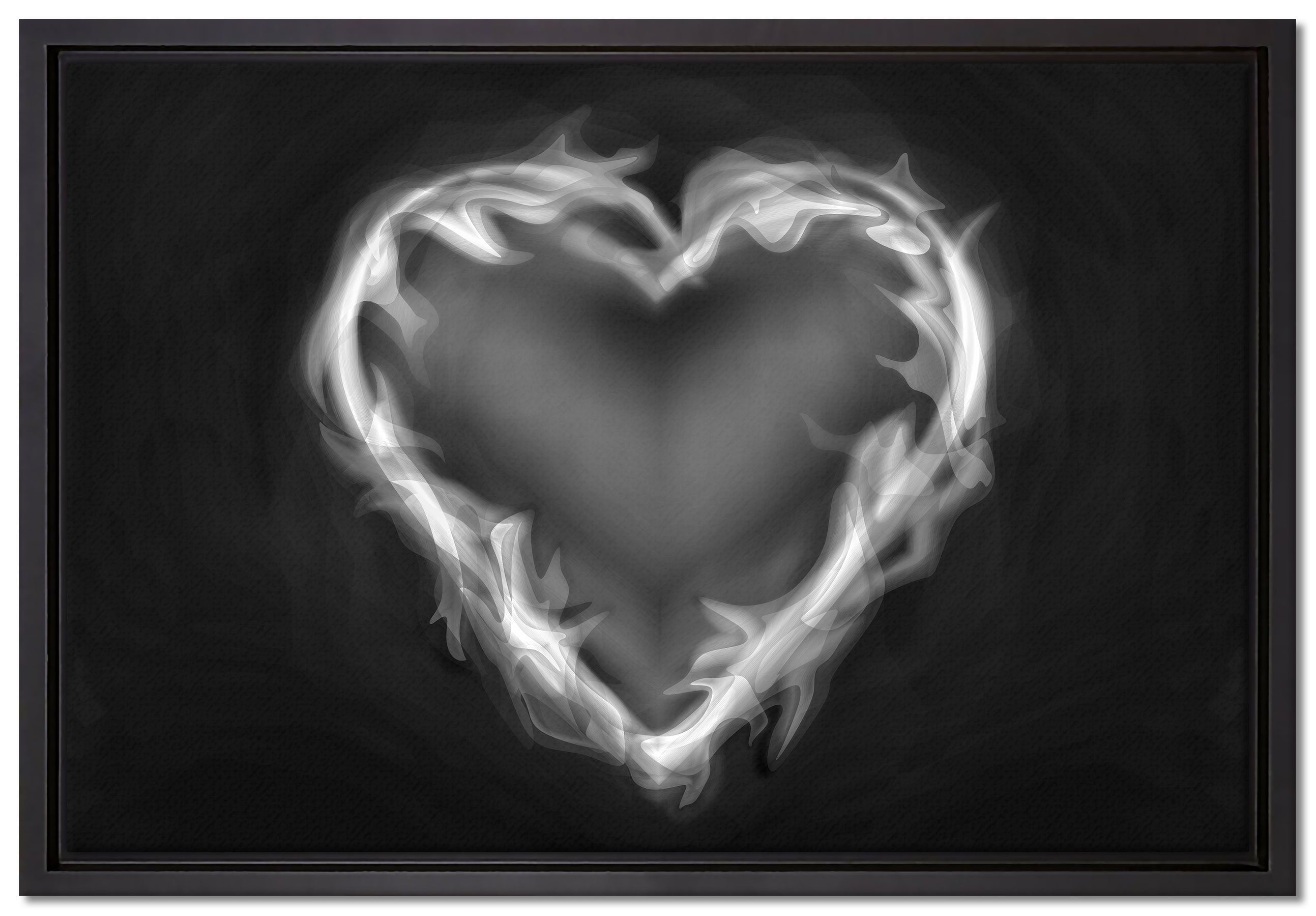 bespannt, Leinwandbild Pixxprint St), in einem Zackenaufhänger inkl. fertig Schattenfugen-Bilderrahmen aus gefasst, Herz Feuer, (1 Wanddekoration Leinwandbild