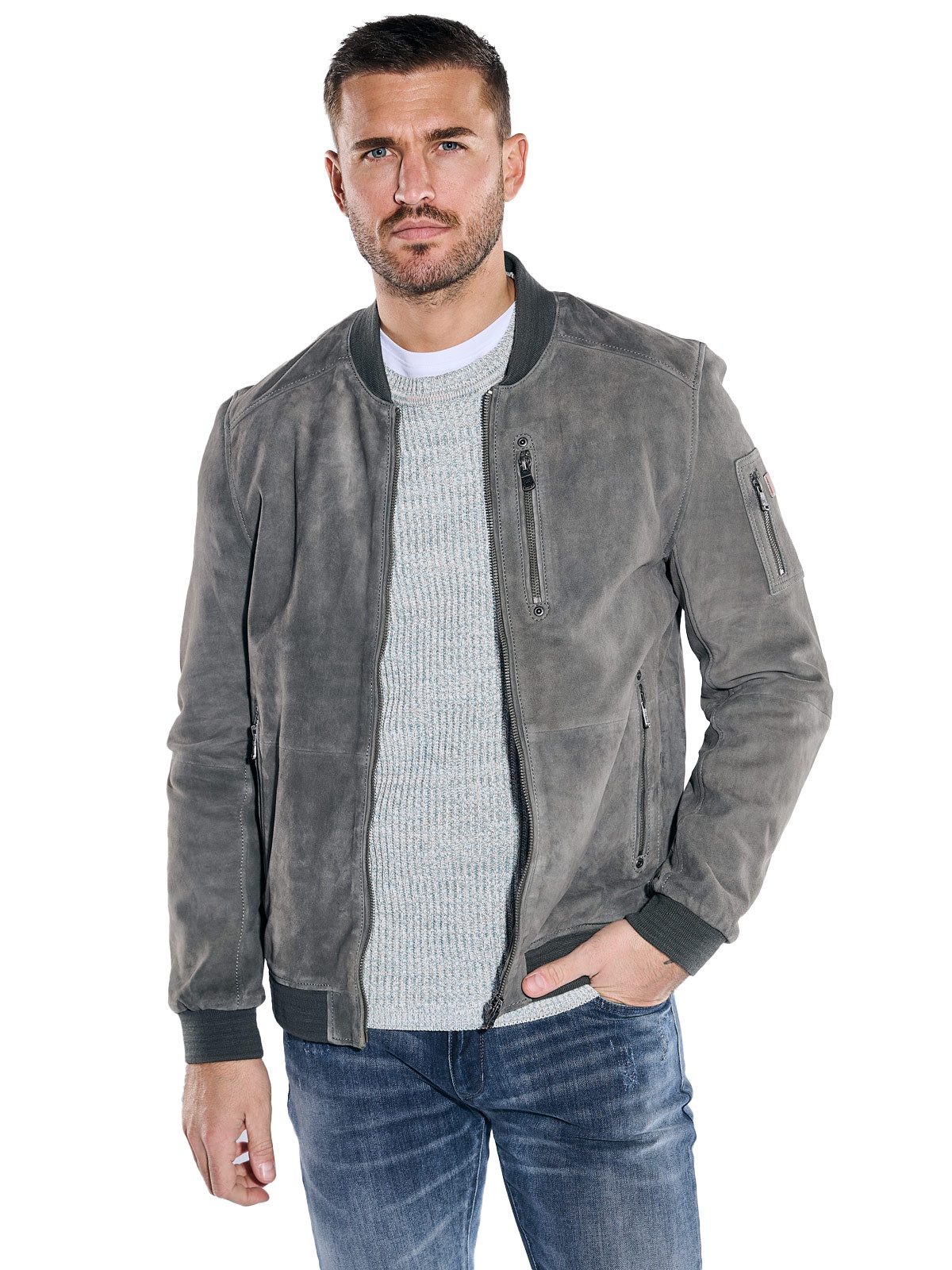 emilio adani Lederjacke Herren Lederjacke slim fit, Hellgrau