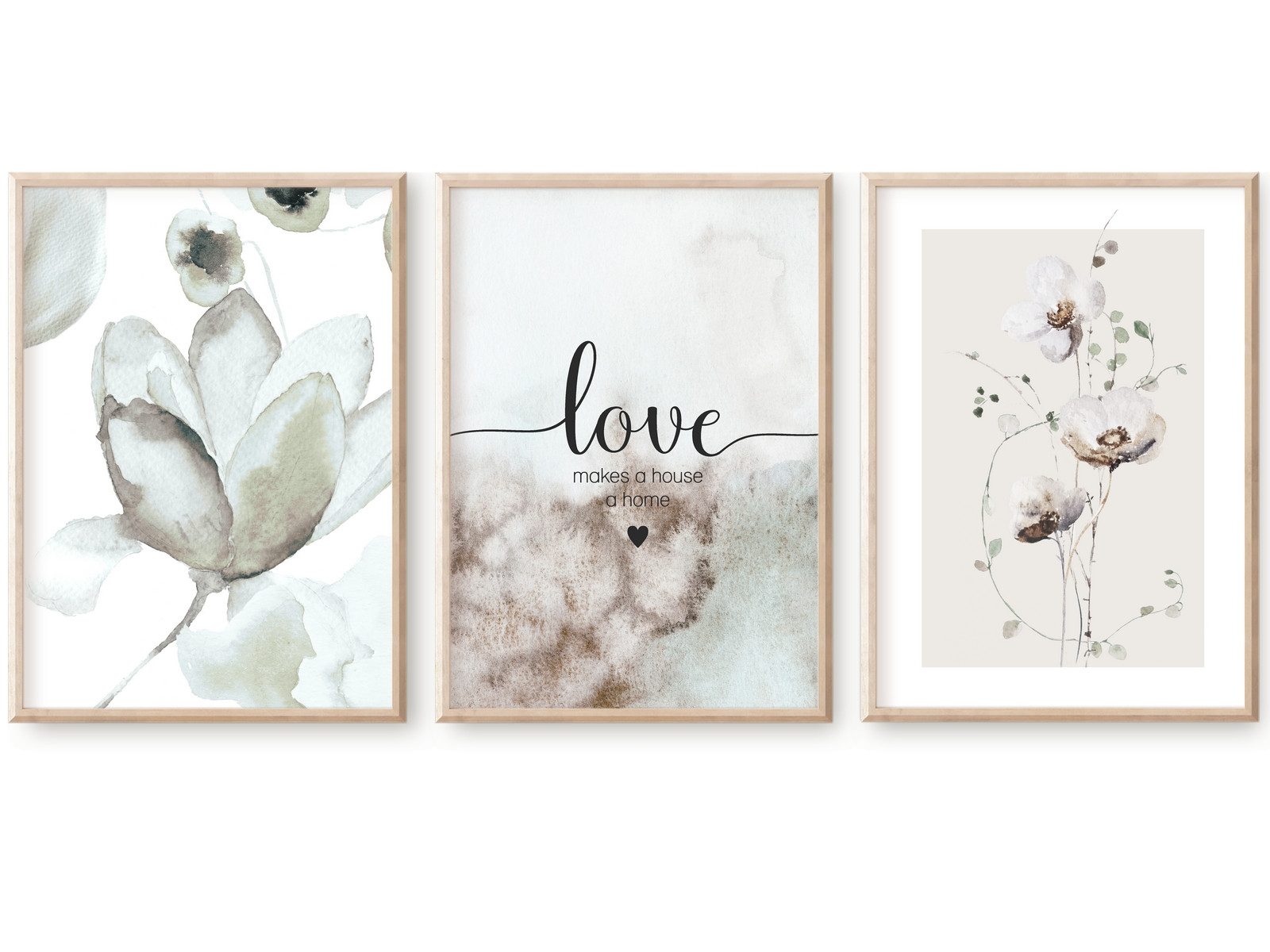homestyle-accessoires Poster Bilder Wandbilder Bilderset LOVE MAKES A HOUSE A HOME 3er SET, - OHNE BILDERRAHMEN - Sorgfältige & sichere Verpackung