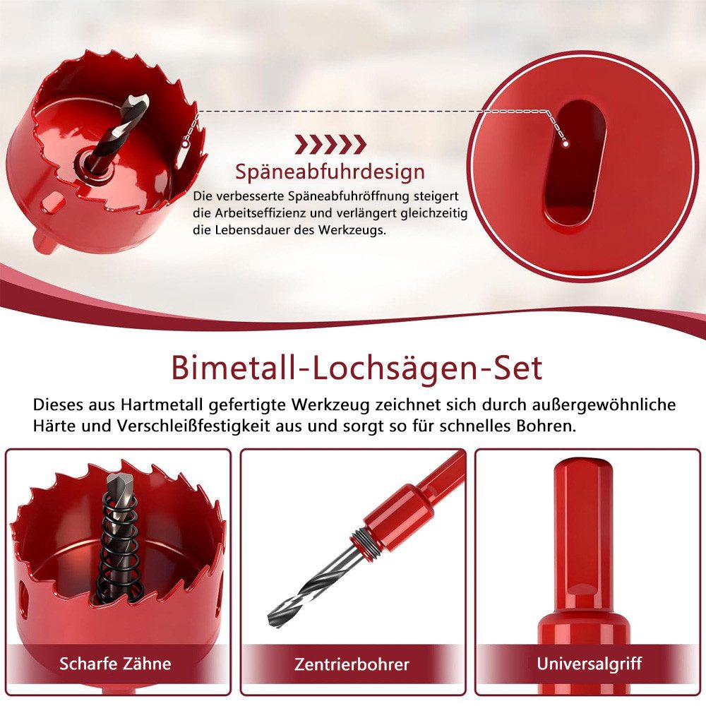 TUWENA Lochsäge Lochsäge Set 18mm-75mm, 13 Stück M42 Bi-Metall Universal Lochkreissäge