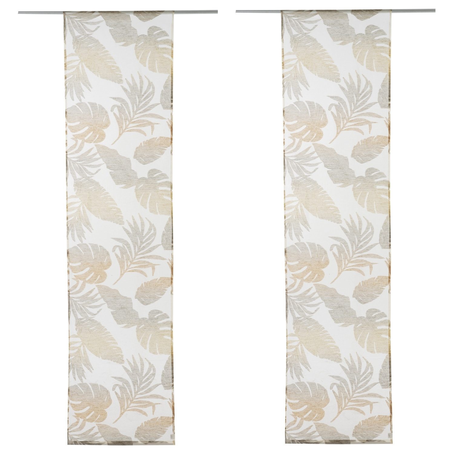 Home4You Vorhang, Flächenvorhänge, 2er Set, Kupferfarben, Creme, halbtransparent, Polyester, B 60 x L 245 cm, Blättermotiv