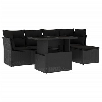 vidaXL Gartenlounge-Set 6-tlg. Garten-Sofagarnitur mit Kissen Schwarz Poly Rattan, (1-tlg)