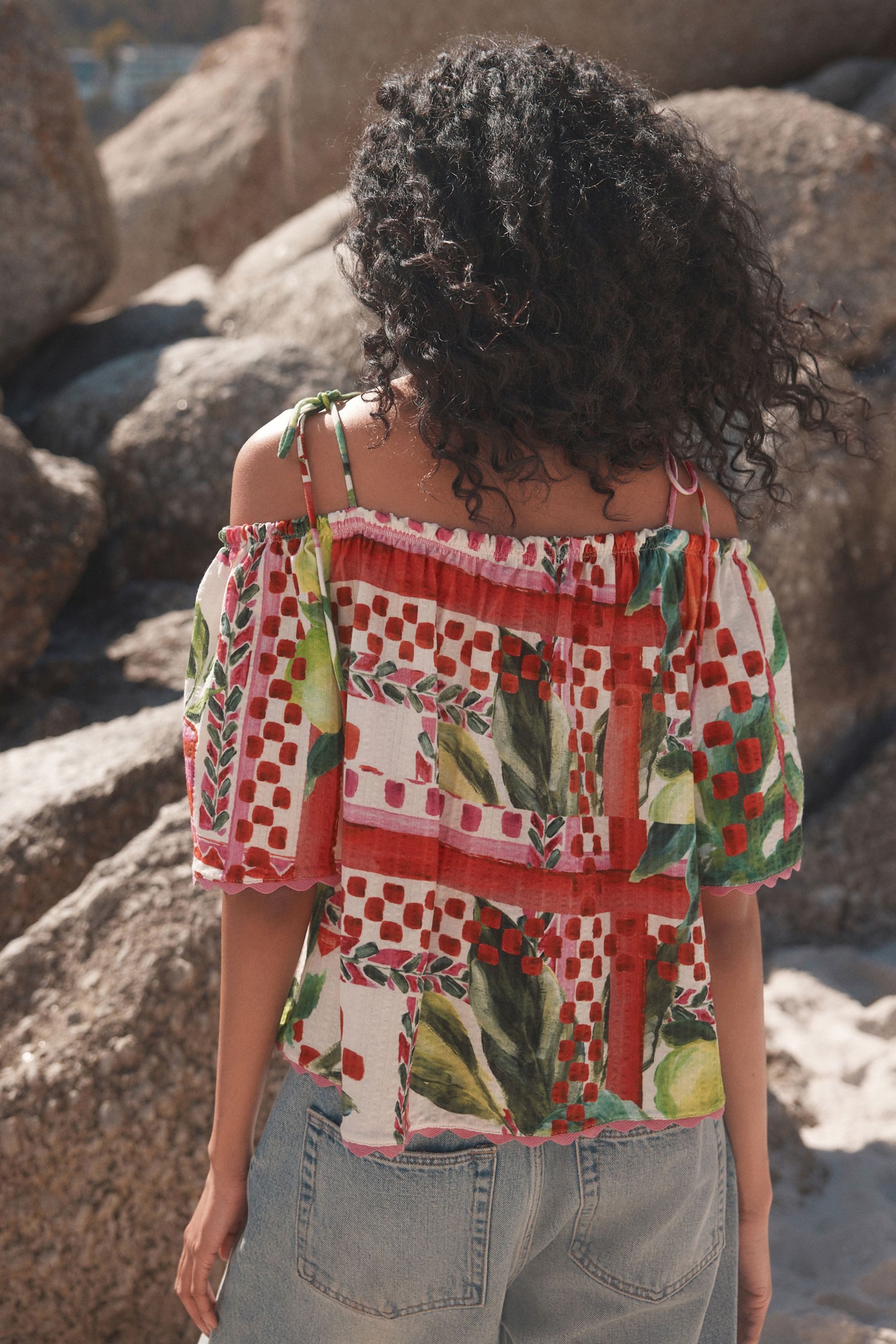 Next Carmenbluse Bardot-Kurzarmoberteil mit Trägern aus Baumwolle (1-tlg) günstig online kaufen