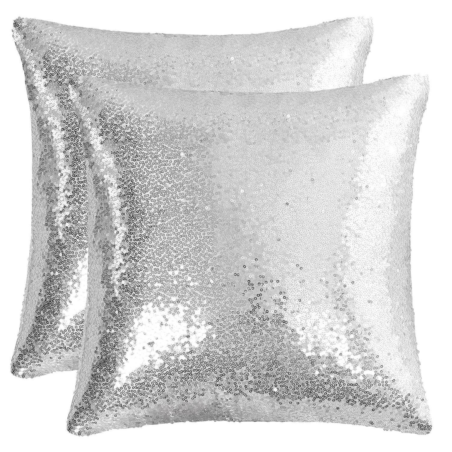 LuxusKollektion Kissenbezug Kissenbezug Pailletten 40x40cm Silber 2er Set, (2 Stück)
