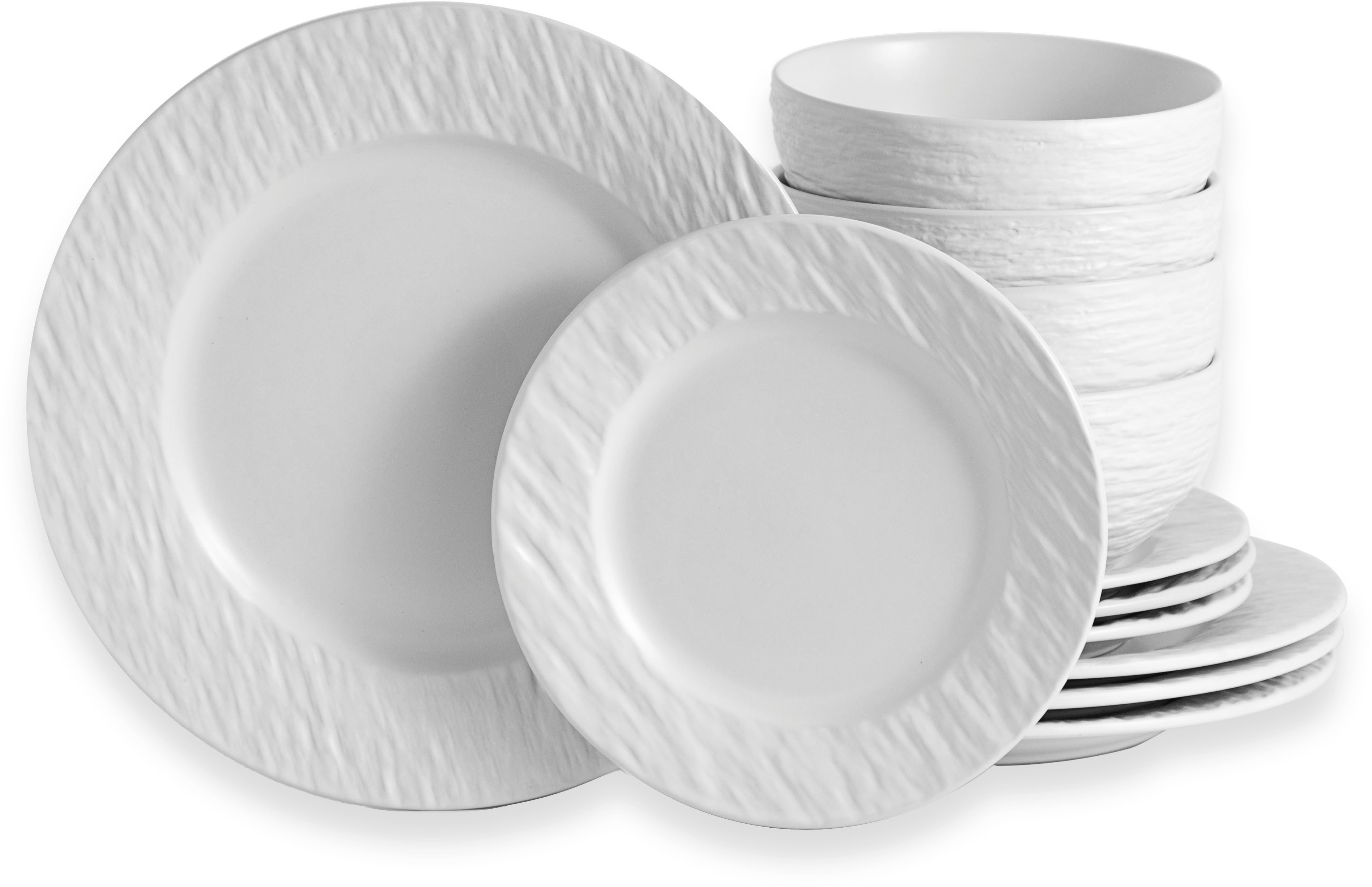 ECHTWERK Tafelservice Teller Set, "New Modern" (12-tlg), 4 Personen, Steinzeug, Modernes Geschirrset in Schiefer-Optik, hochwertige Stoneware