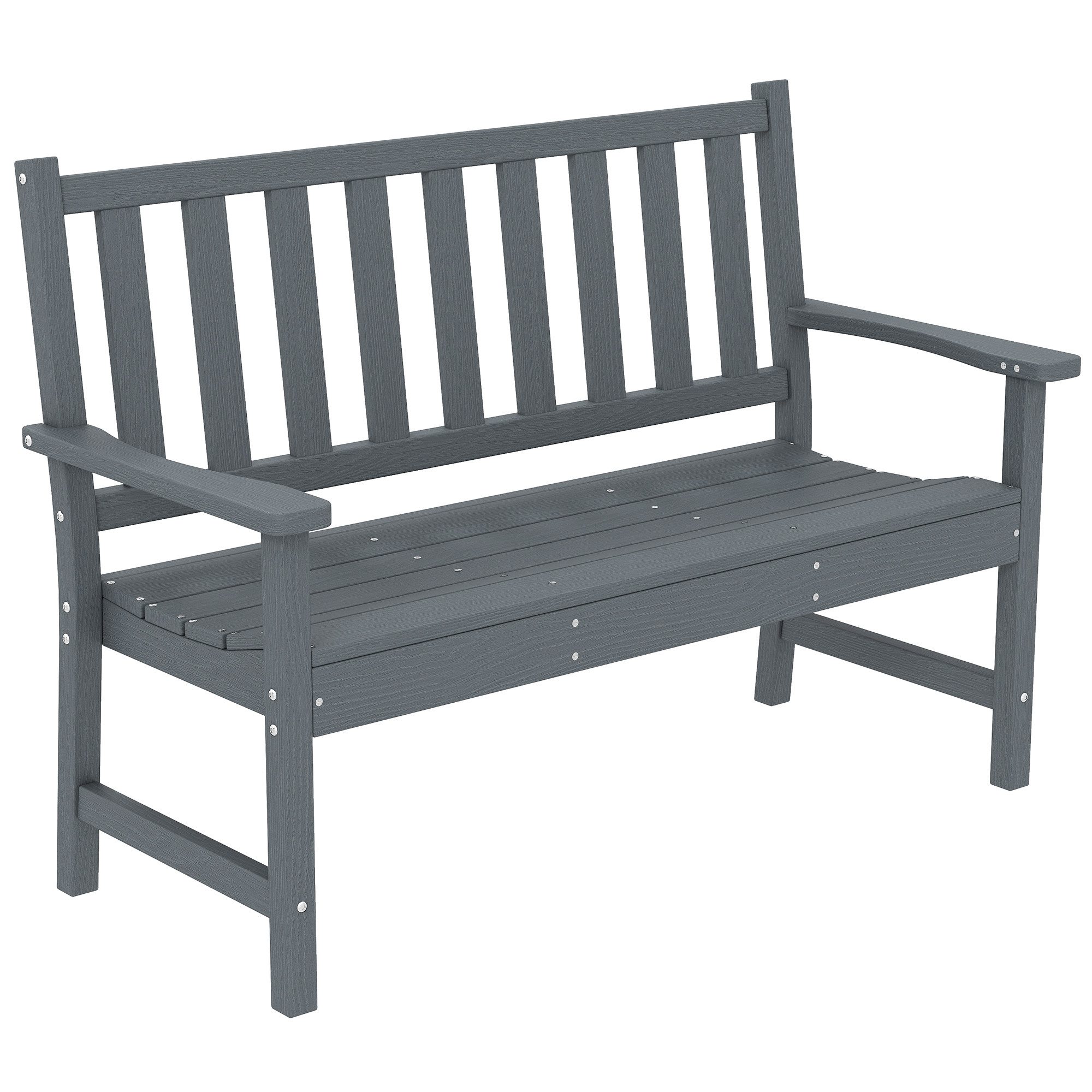 Outsunny Gartenbank mit Lamelldesign, Holzoptik, Rückenlehne (Balkonbank, 1-St., Outdoor Sitzbank), für Garten Park 130 x 59 x 91cm Grau