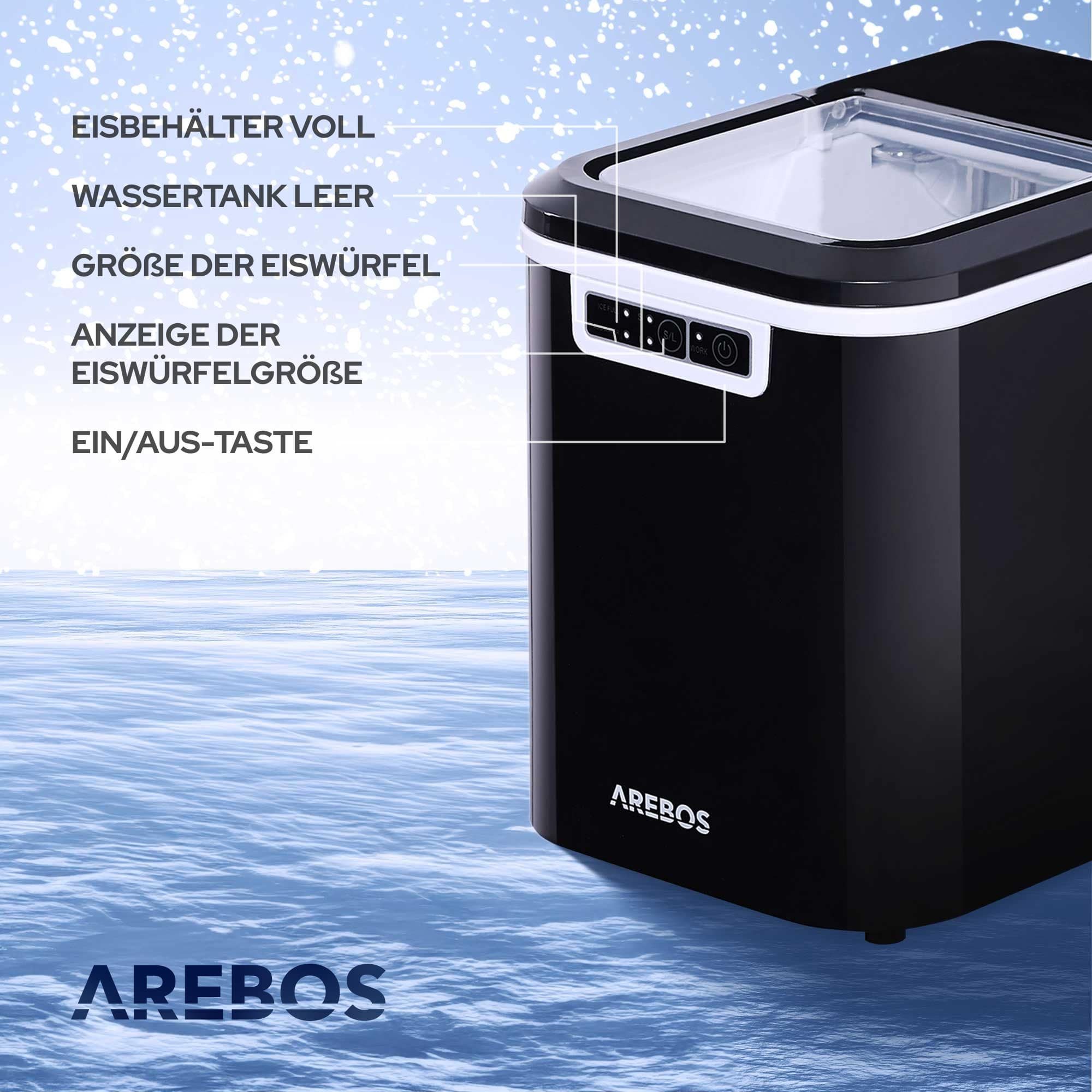 Arebos Eiswürfelmaschine Ice Cube Maker, 12 kg / 24 h, 10-15 Minuten Produktionszeit