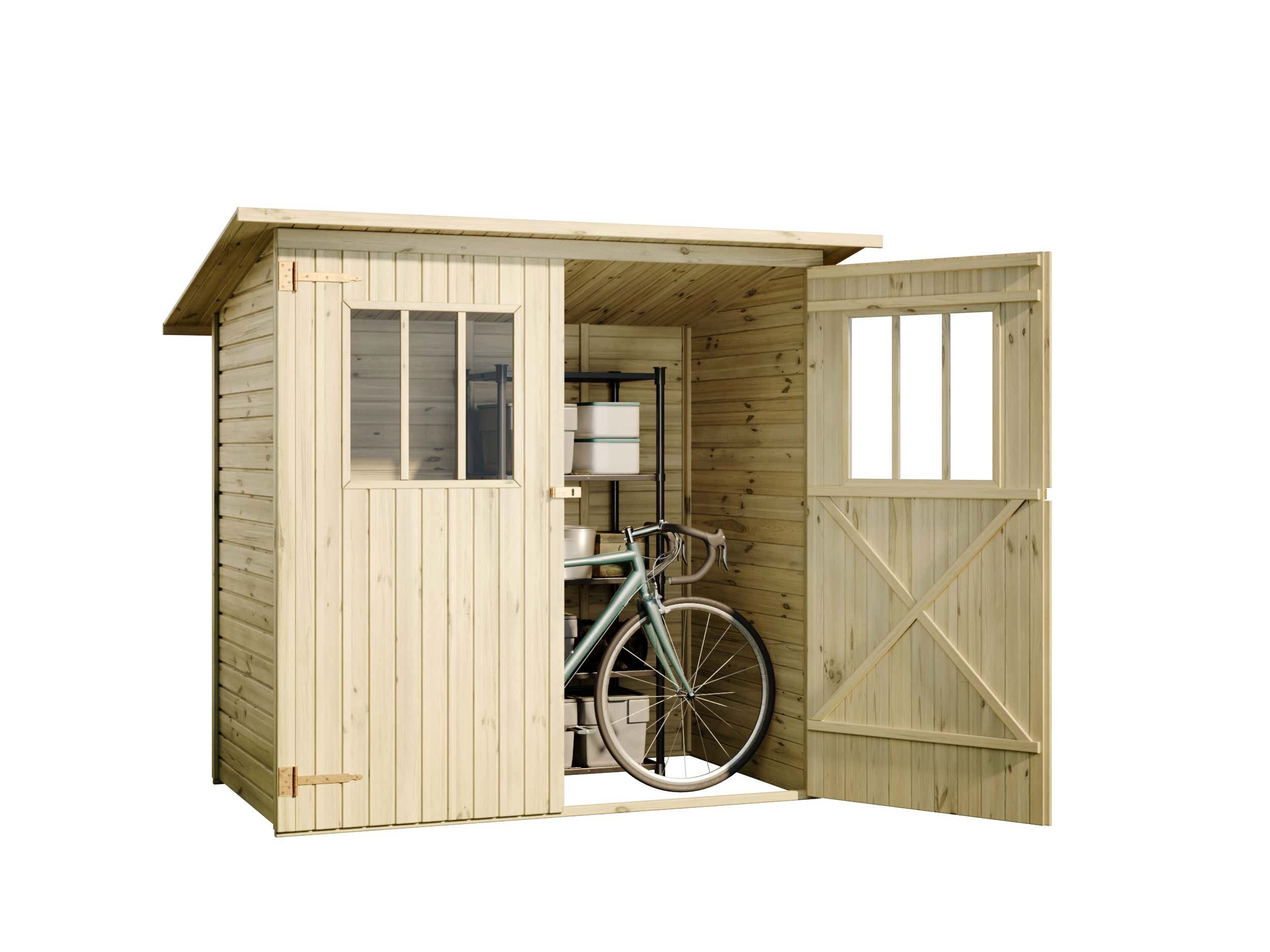 Alpholz Gerätehaus Holz Zimowit, BxT: 223x149 cm, in Naturbelassen mit 14mm Wandstärke