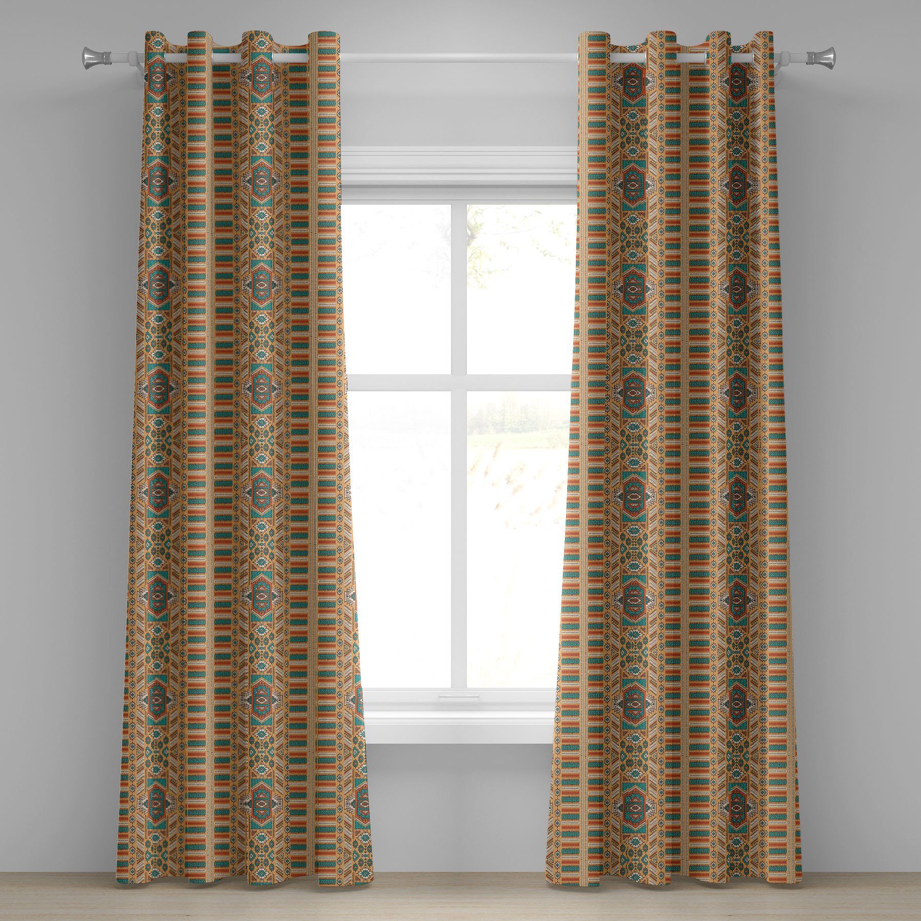 Gardine Dekorative 2-Panel-Fenstervorhänge für Schlafzimmer Wohnzimmer, Abakuhaus, aztekisch Bohemian Pattern