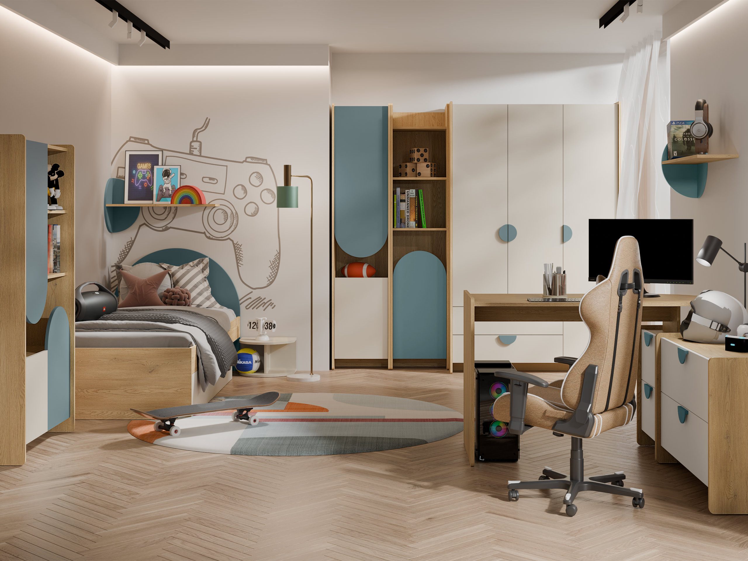 MIRJAN24 Jugendzimmer-Set Lexi III, (Komplettes 9er-Set), Kleiderstange, Lattenrost aus Sperrholz