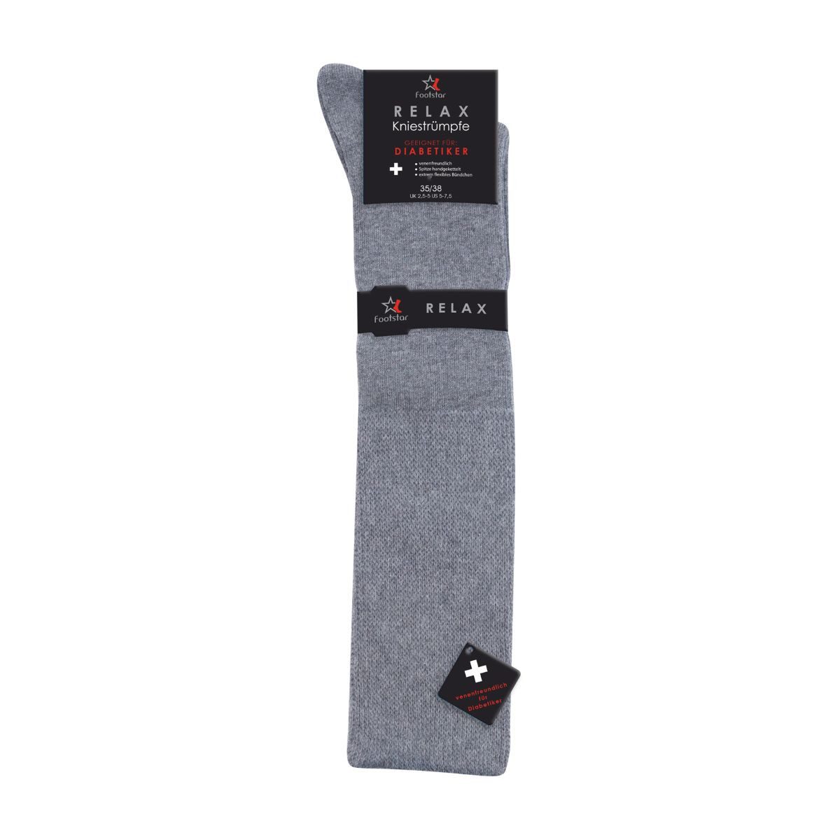 Footstar Kniestrümpfe Damen und Herren Diabetiker Kniestrümpfe venenfreundlich (Packung, 3 Paar) handgekettelte Spitze, verstärkte Ferse
