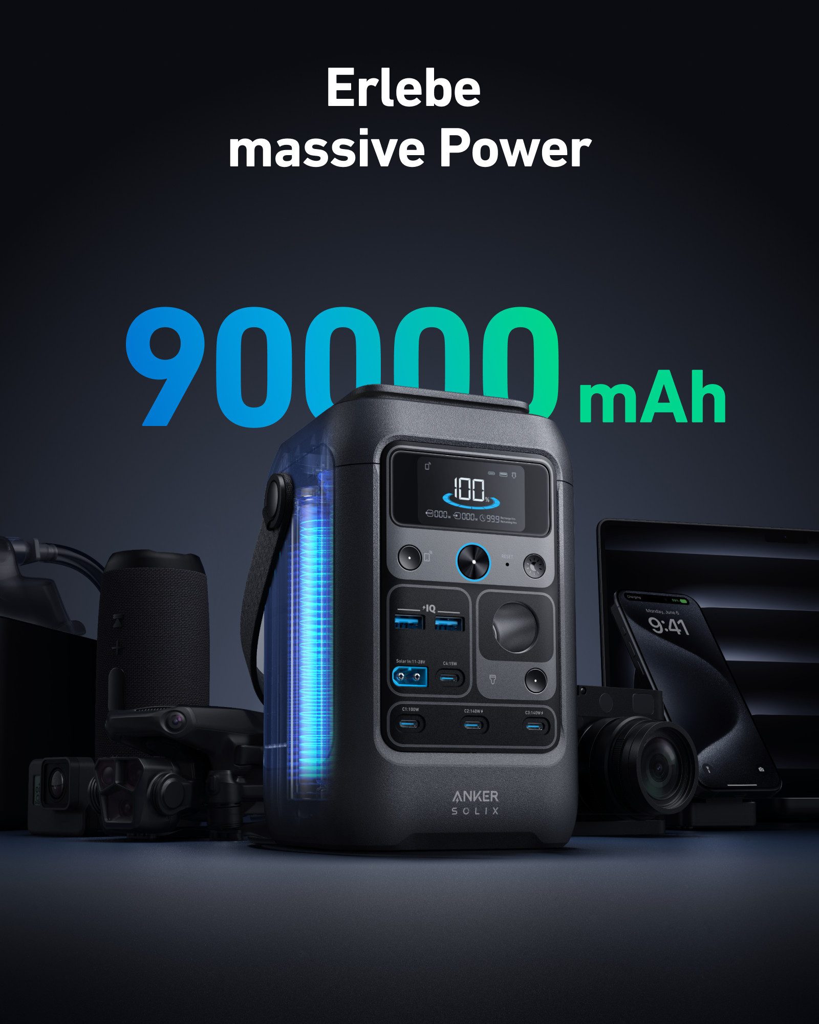 Anker Stromerzeuger Anker SOLIX C300X DC Powerstation 288Wh LiFePO4 300W für Camping, (1-tlg), Outdoor, Camping, Reisen und Notfälle