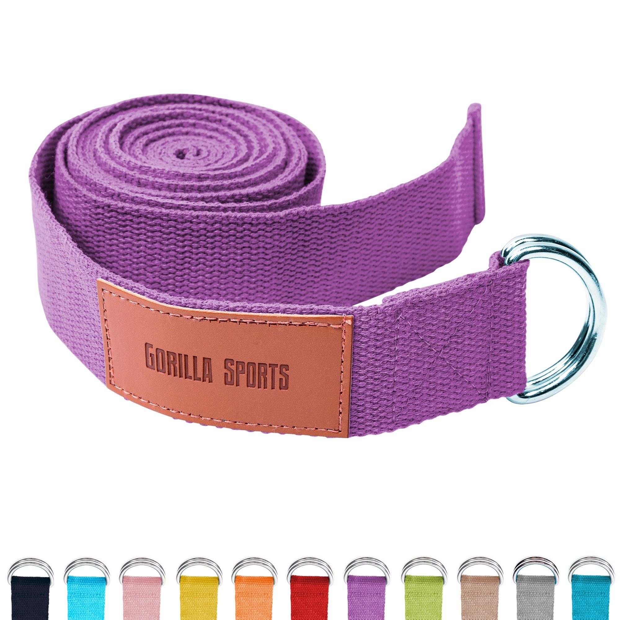 GORILLA SPORTS Yogagurt Yoga-Gürtel, 100% Baumwolle, mit Verschluss aus Metall, Yoga Strap Lila