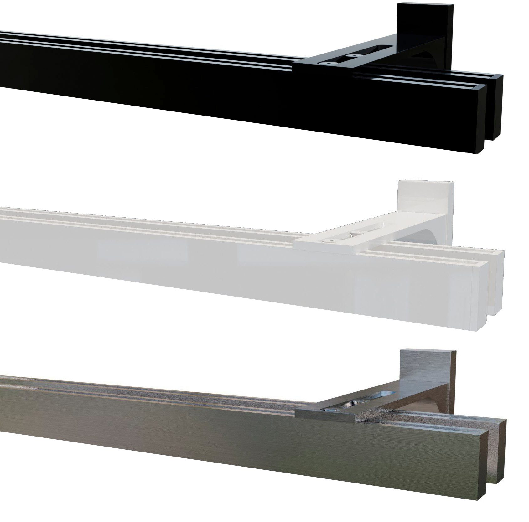 Garduna Gardinenstange 2-Lauf Hochkant System 14x34mm Innenlauf 6mm, kürzbar, variabel in Laufabstand, 6mm Laufkanal, schliche Eleganz