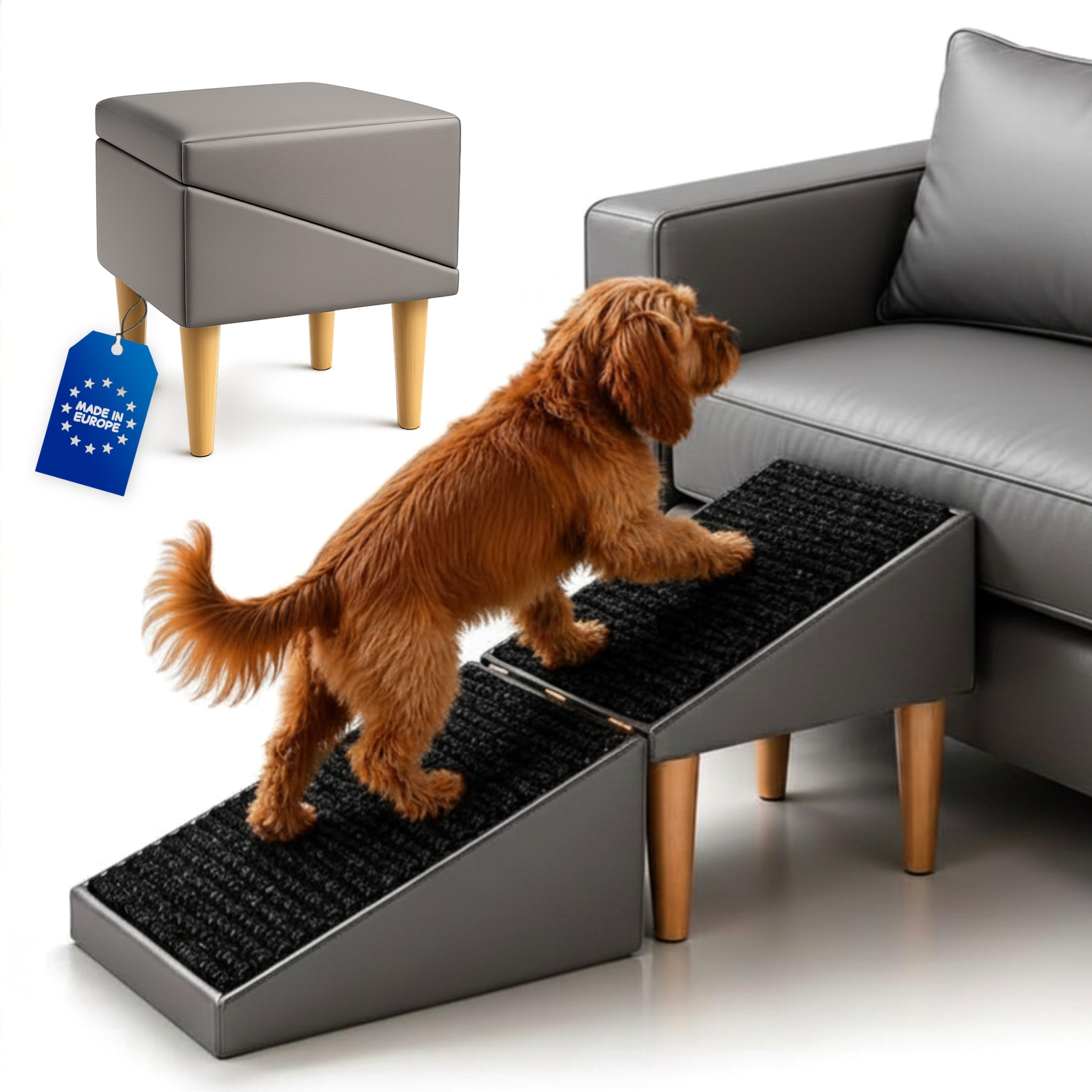 Outentin Haustiertreppe Hundetreppe klappbar mit Polster - Hunderampe Sofa Bett Katze (100 kg Belastbarkeit 2-in-1 Funktion 72x36x36 cm, 16 Farben, 1-St., Rutschfeste Oberfläche, Gelenkschonend, Pflegeleicht, Für Innenbereich)