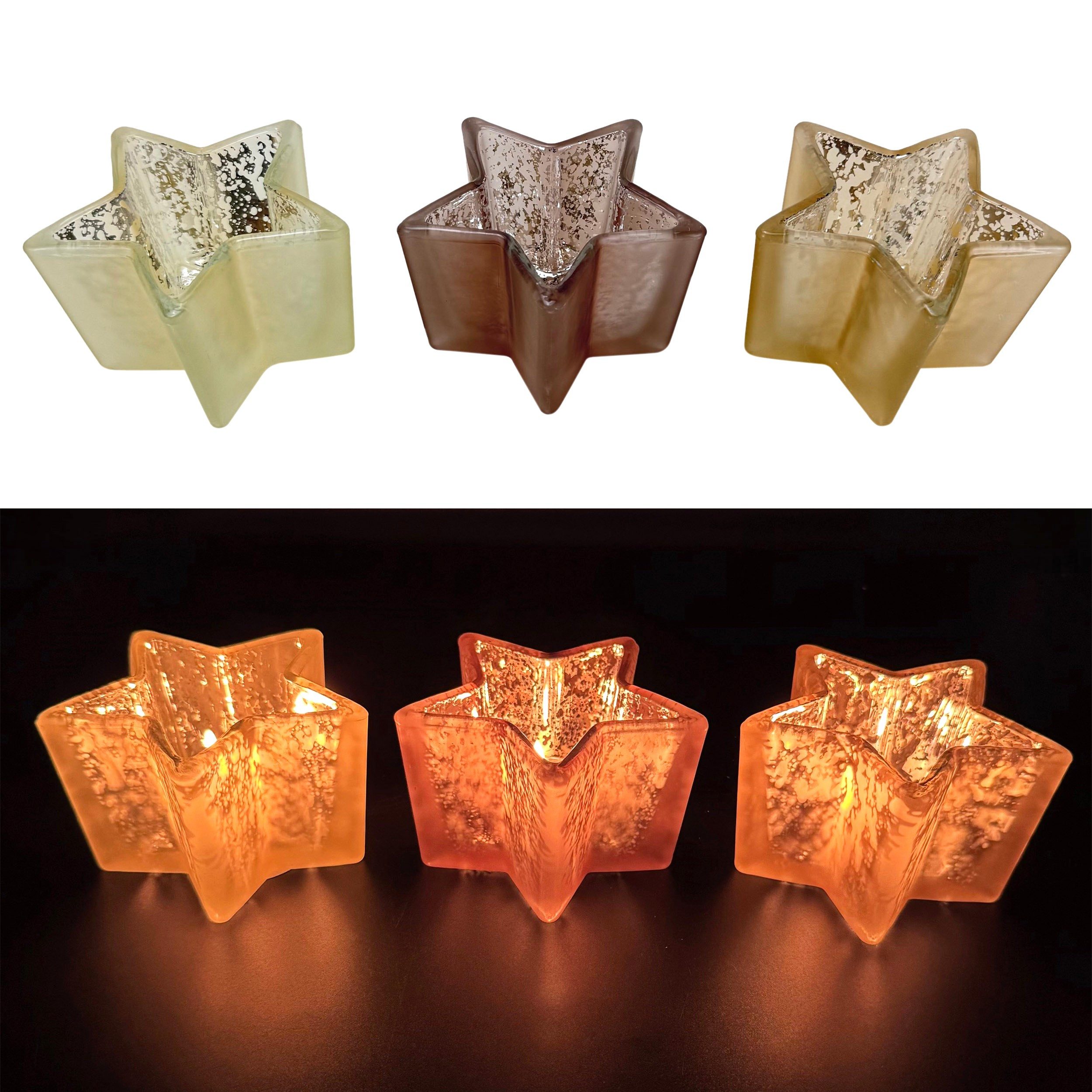Online-Fuchs Настольные лампы Sterne - Подсвечник aus Glas - Deko für Winter & Weihnachten (Tischdeko, mit gesprenkelter Innenfarbe), Торшеры Set für 3 Teelichter