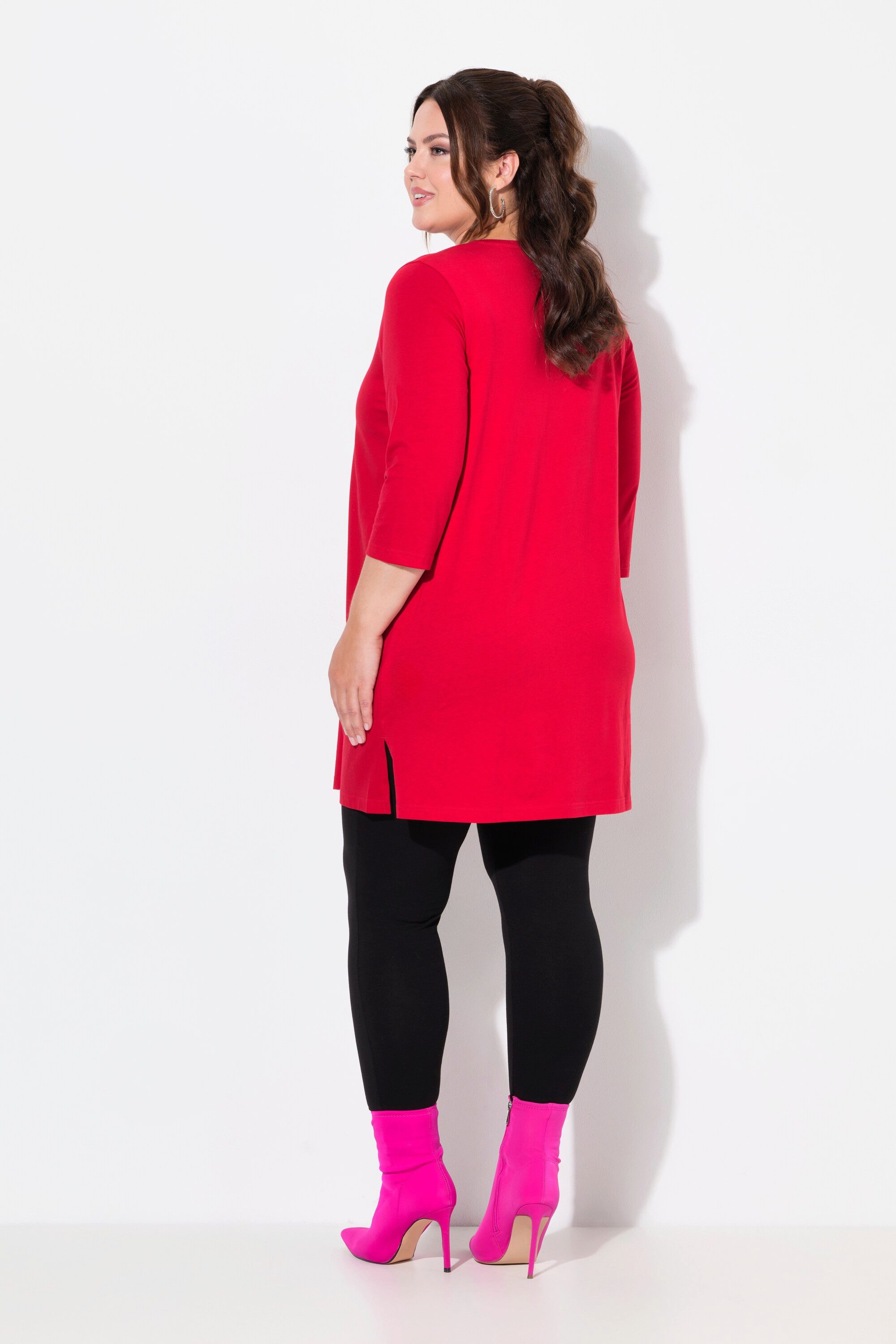 Ulla Popken Longshirt Longshirt A-Linie V-Ausschnitt 3/4-Arm