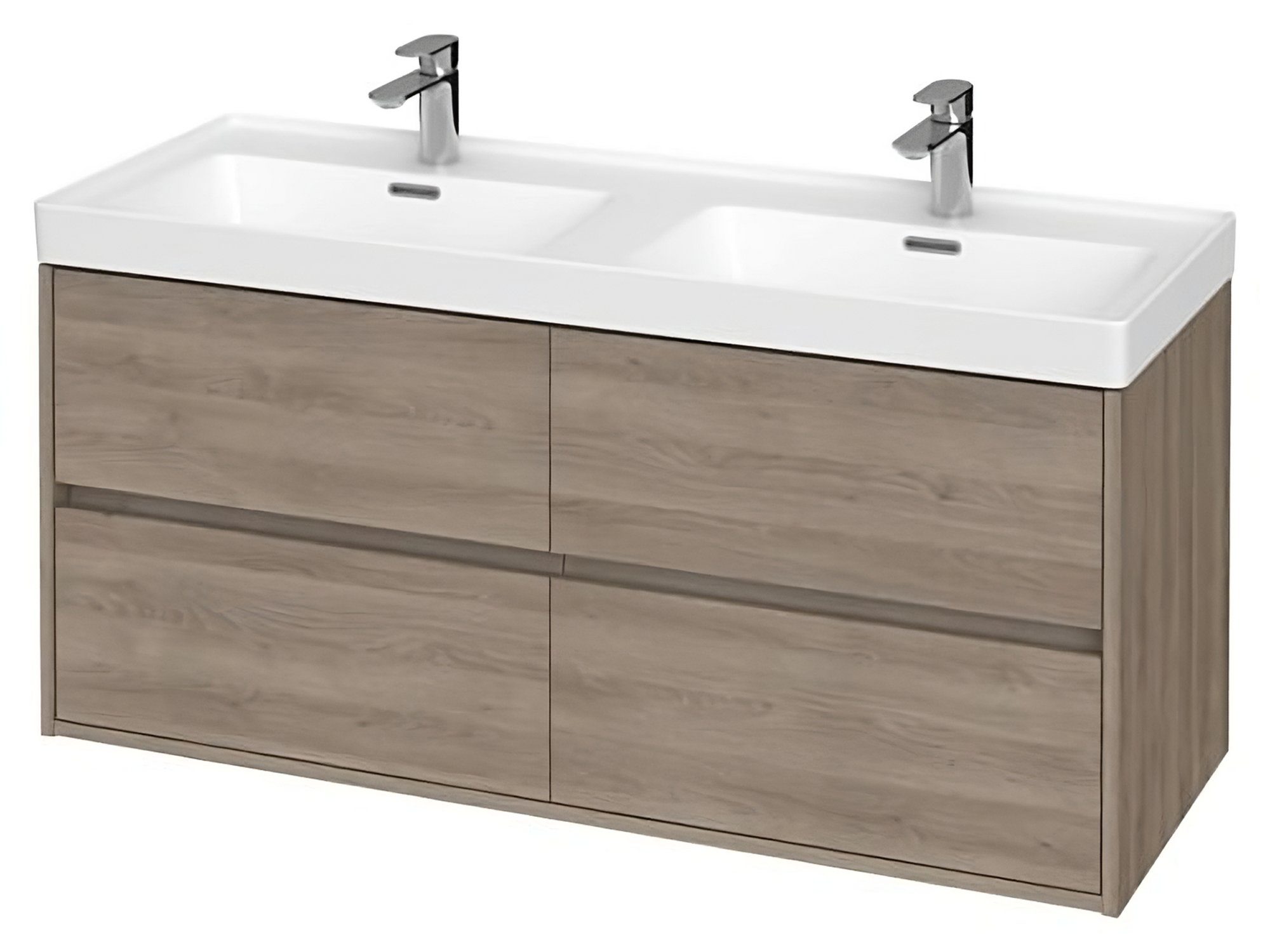 KOLMAN Waschbeckenunterschrank Badmöbel Set CREA 120 Badezimmerschrank mit Schubladen & Keramikwaschbecken Eiche