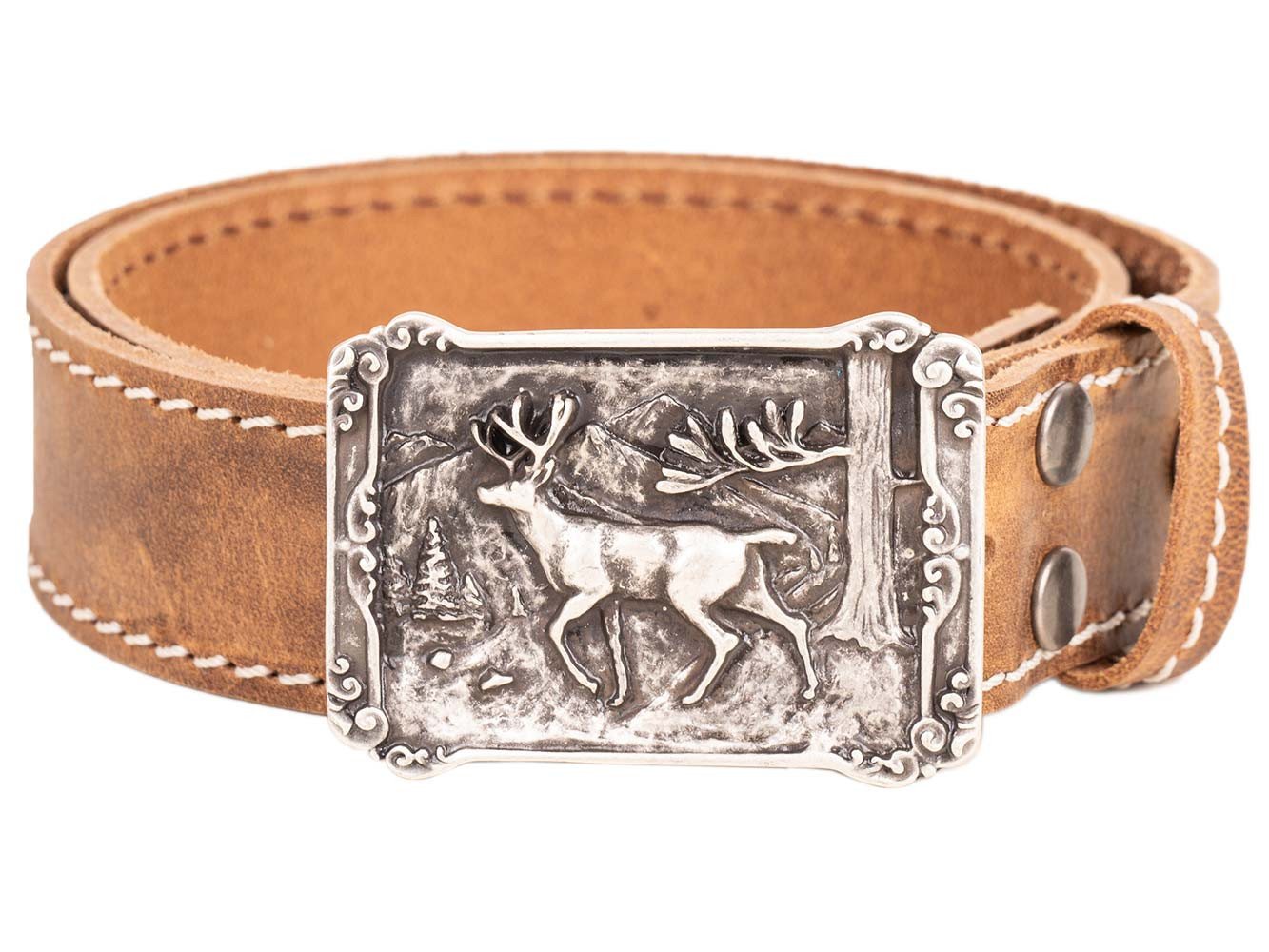 Goldschmidt Trachten Ledergürtel Trachtengürtel Hirsch Gürtelschnalle 40mm
