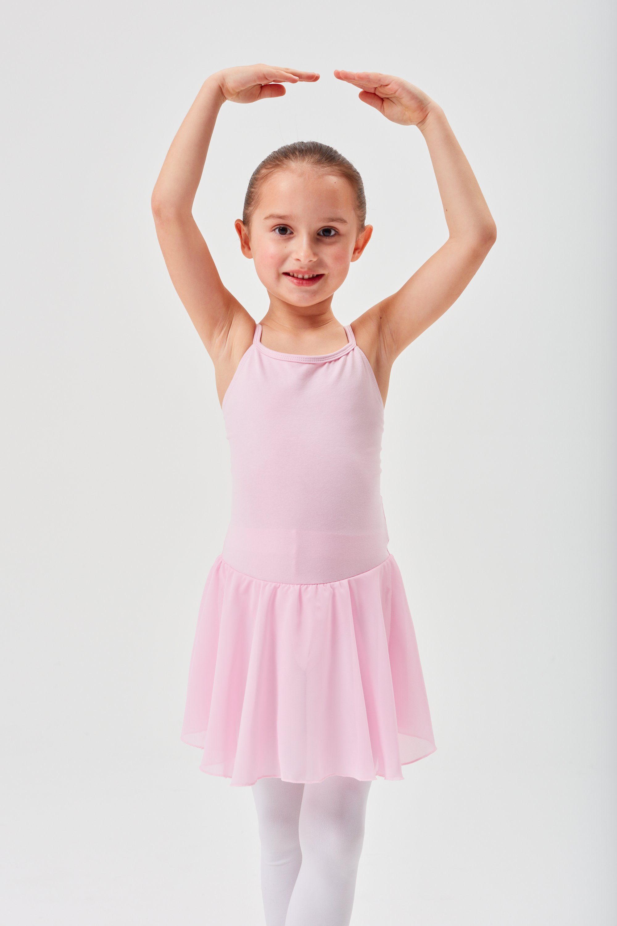 tanzmuster Chiffonkleid Ballettkleid Maggie mit Spaghettiträgern Mädchen Ballettbody mit Chiffon Röckchen rosa | Chiffonkleider