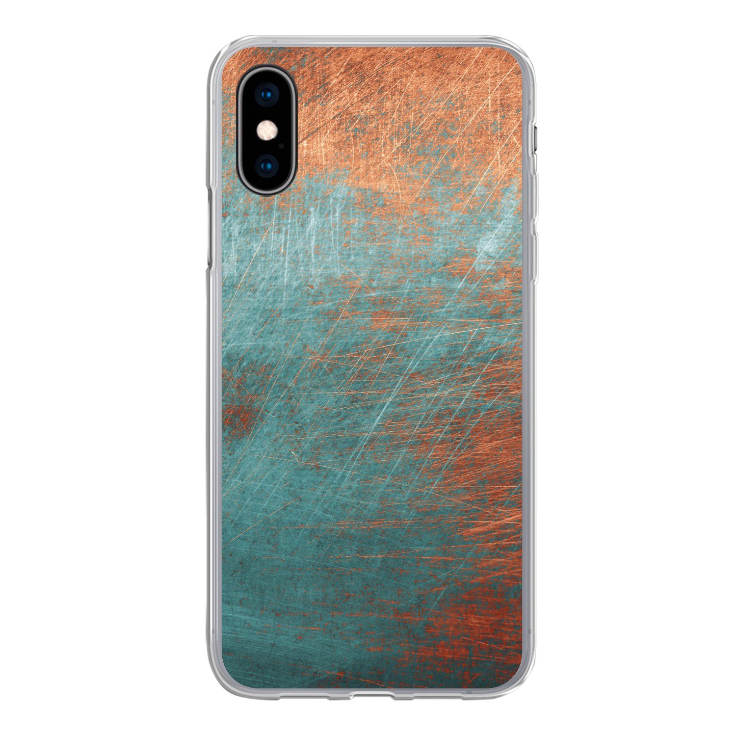 MuchoWow Handyhülle für Apple iPhone X Metall - Rost - Bronze - Blau - Abstrakt - Struktur, Smartphone-Bumper, Print, Handy Schutzhülle Dünn