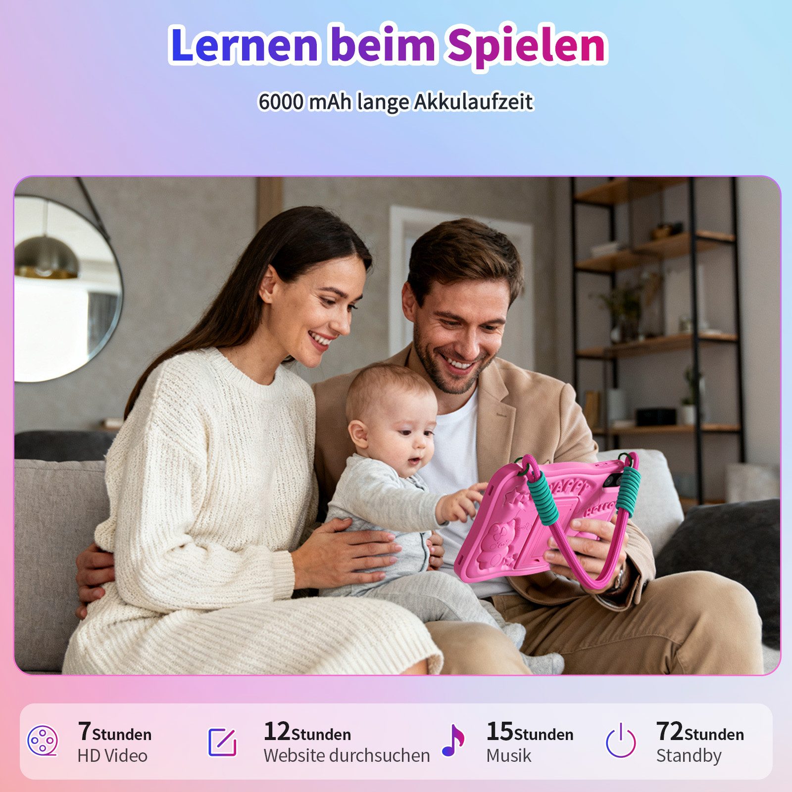 PRITOM 10 Zoll Android 15 Kinder Tablet mit Elternkontrolle,1280x800 HD IPS Tablet (10-Zoll-Kindertablet", Android-Betriebssystem, (WiFi 6,Vorinstallierte Lerna – Bild 4 von 5